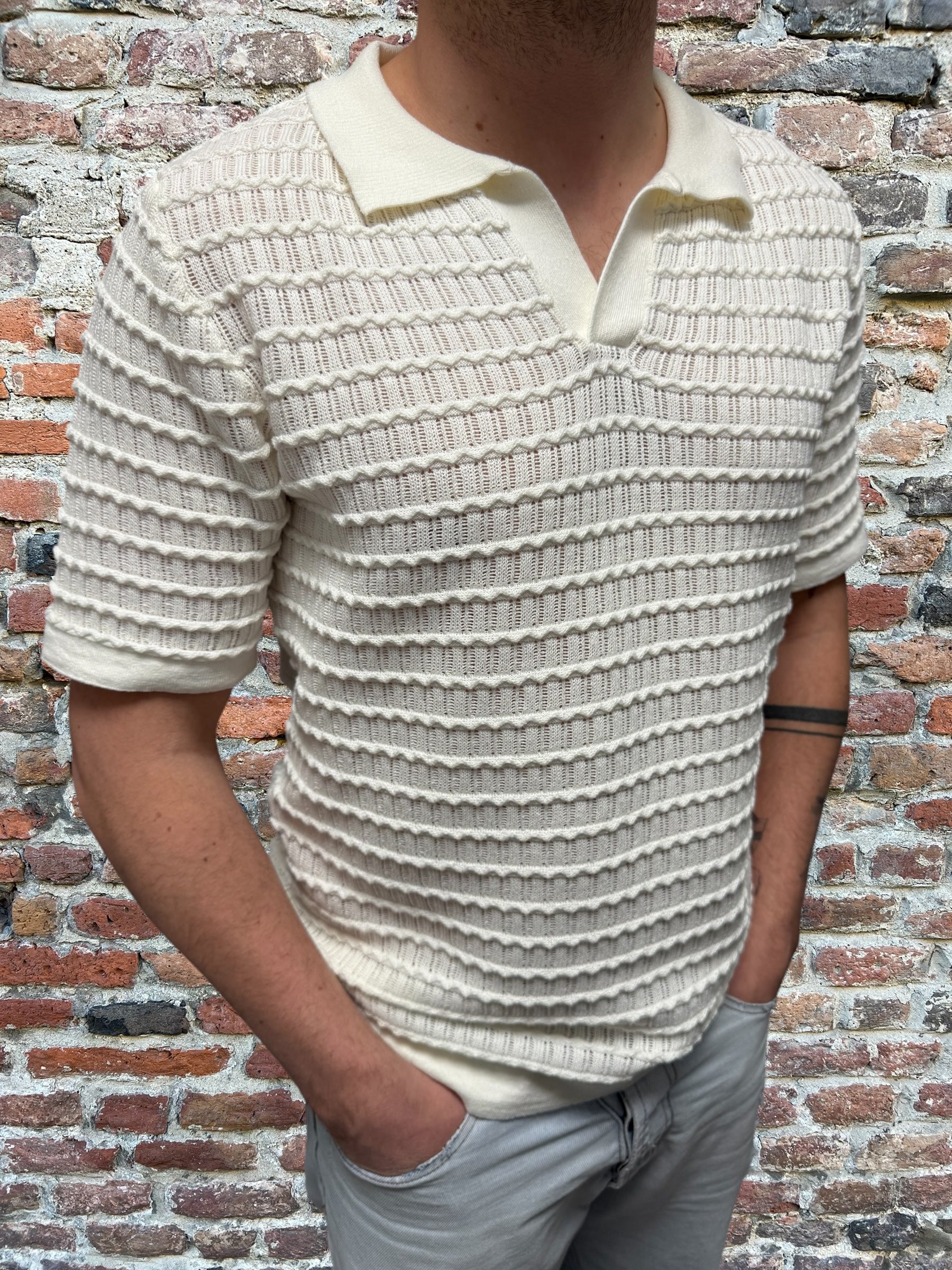 Polo Imperial Trapuntata Scollo V Panna (11937534476628)