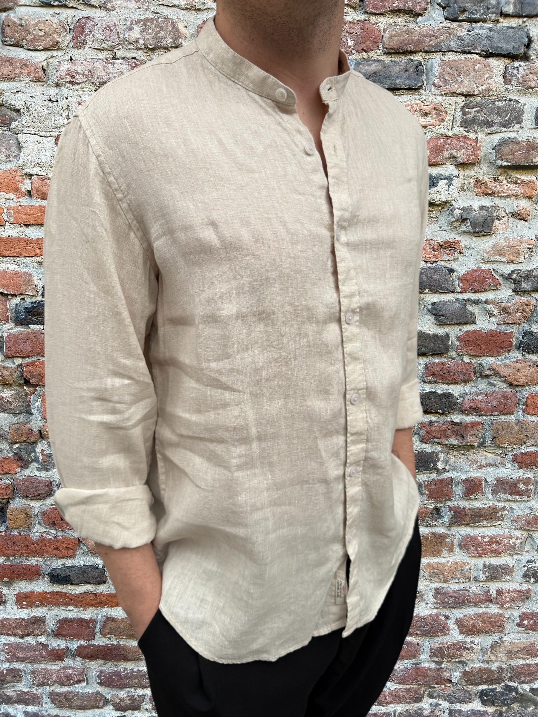 Camicia Gianni Lupo Lino Coreana Beige 7620 (11945564373332)