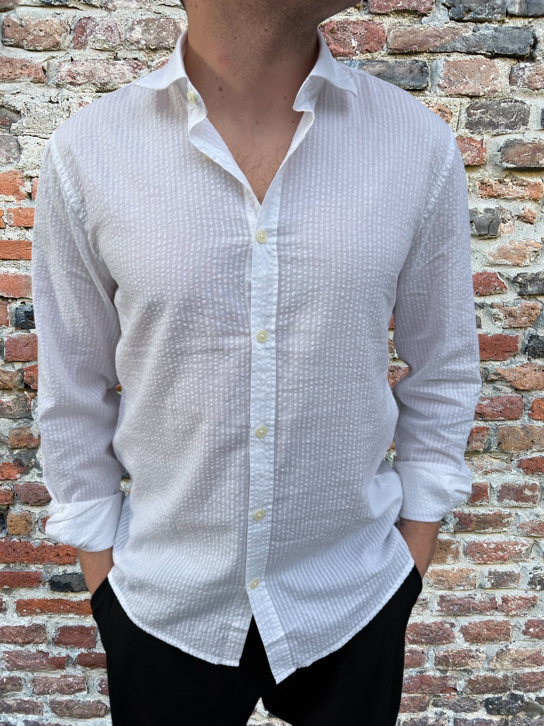 Camicia Hamaki-Ho Colletto Seersucker Bianca 1269 (11893573681492)