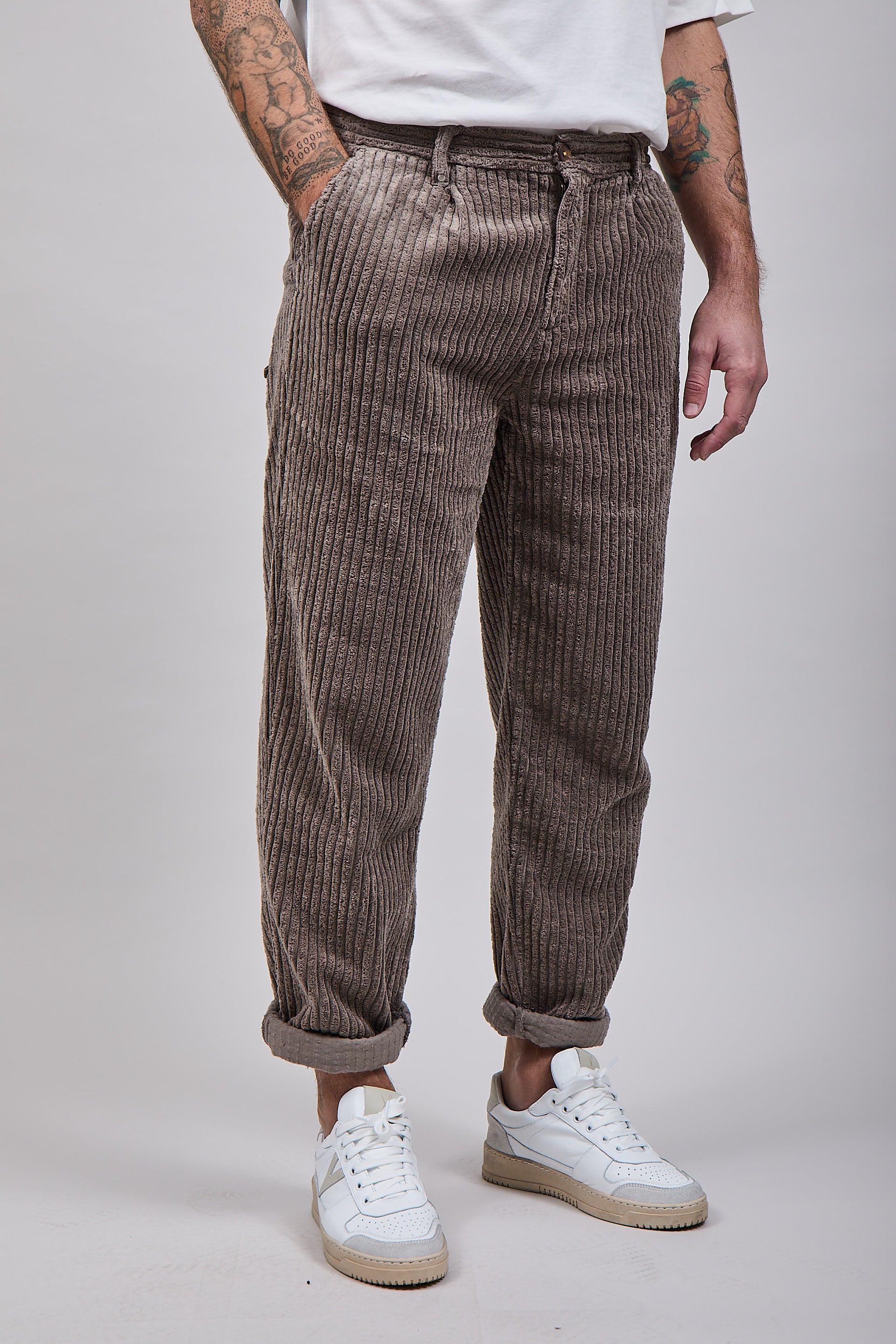 Pantalone Block Eleven Velluto Canvas Tortora
