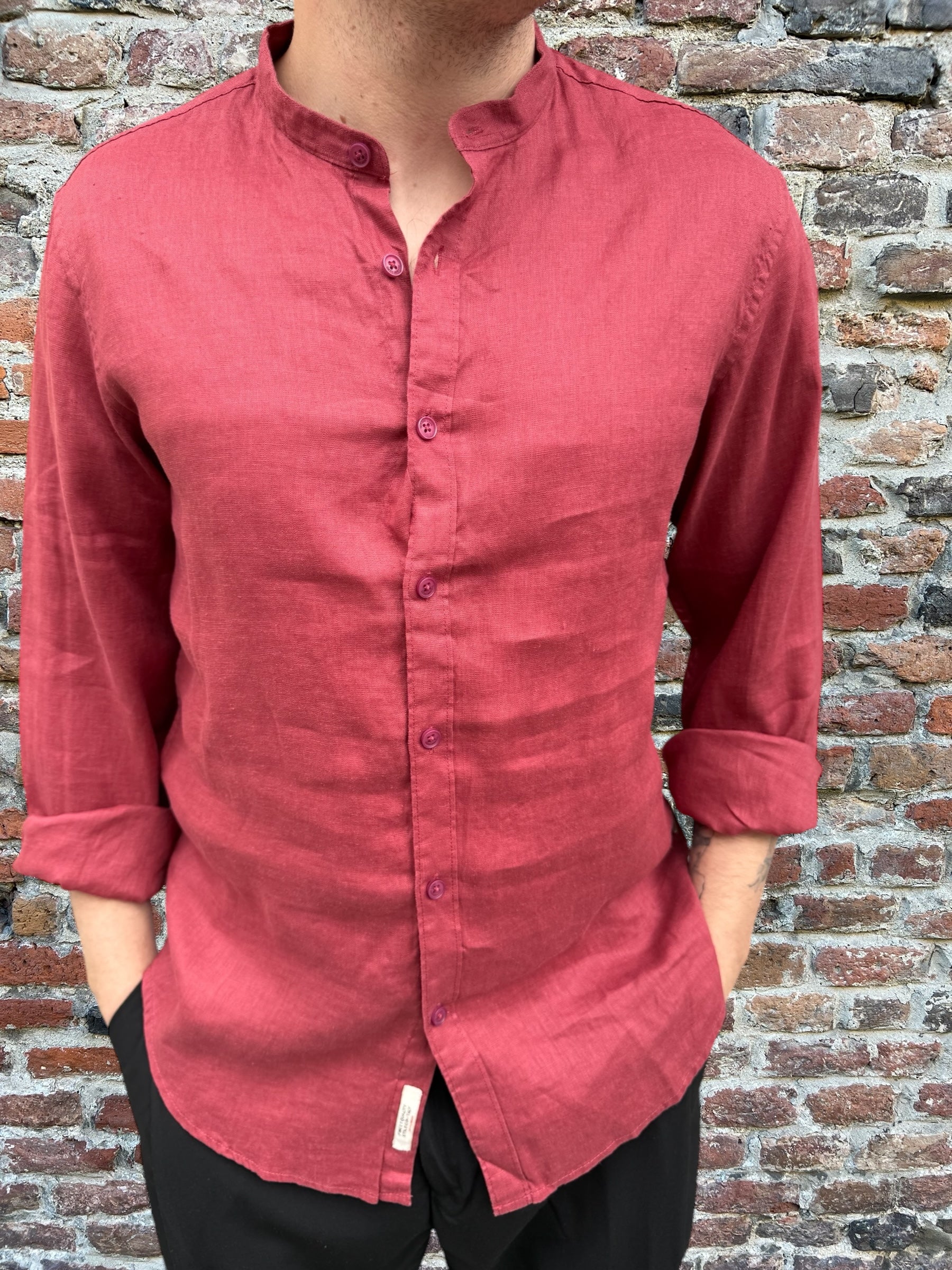 Camicia Gianni Lupo Lino Coreana Rossa 7620 (11945565061460)