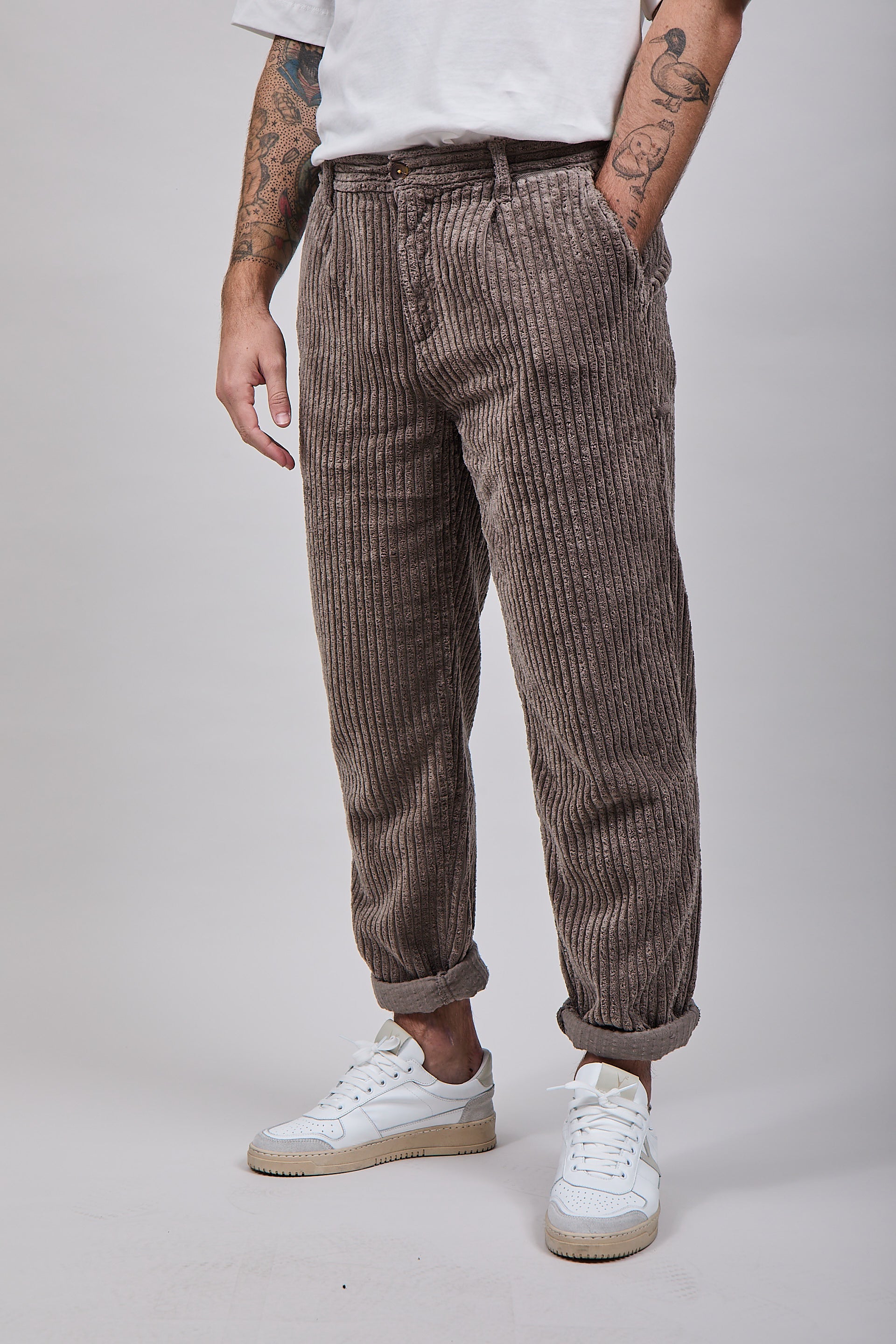 Pantalone Block Eleven Velluto Canvas Tortora