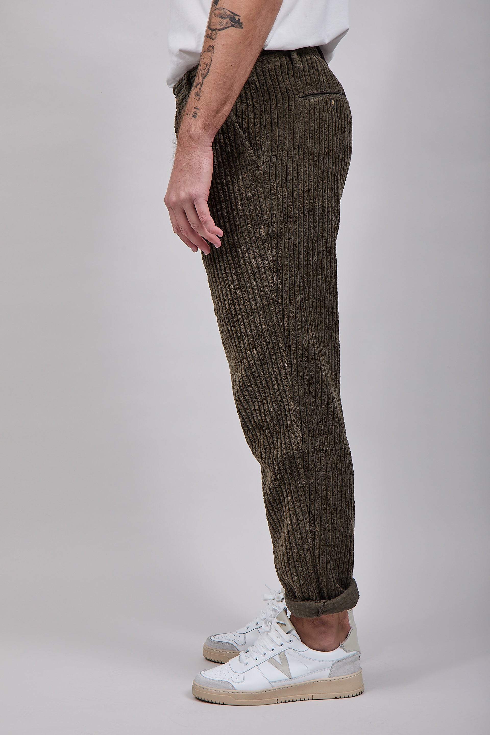 Pantalone Block Eleven Velluto Canvas Verde Oliva