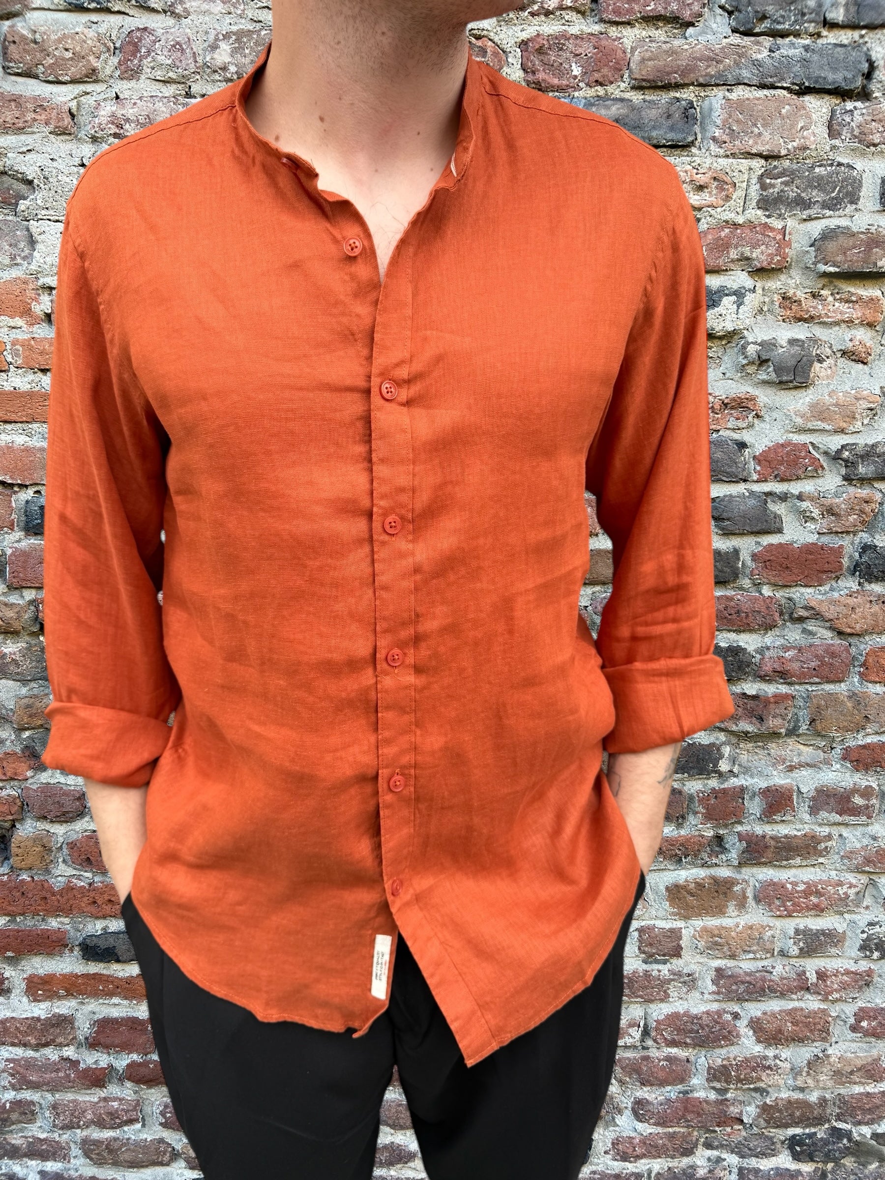Camicia Gianni Lupo Lino Coreana Ruggine 7620 (11945565847892)
