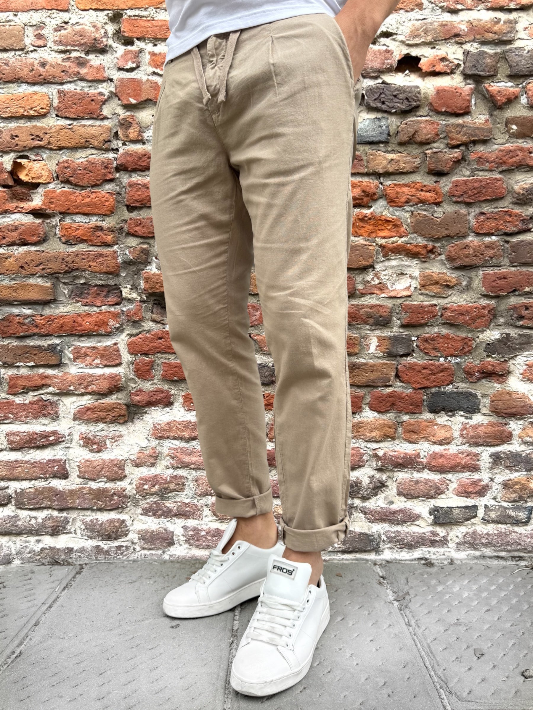 Pantalone Over-D Lino Relaxed Fit Beige P06 (12102814335316)
