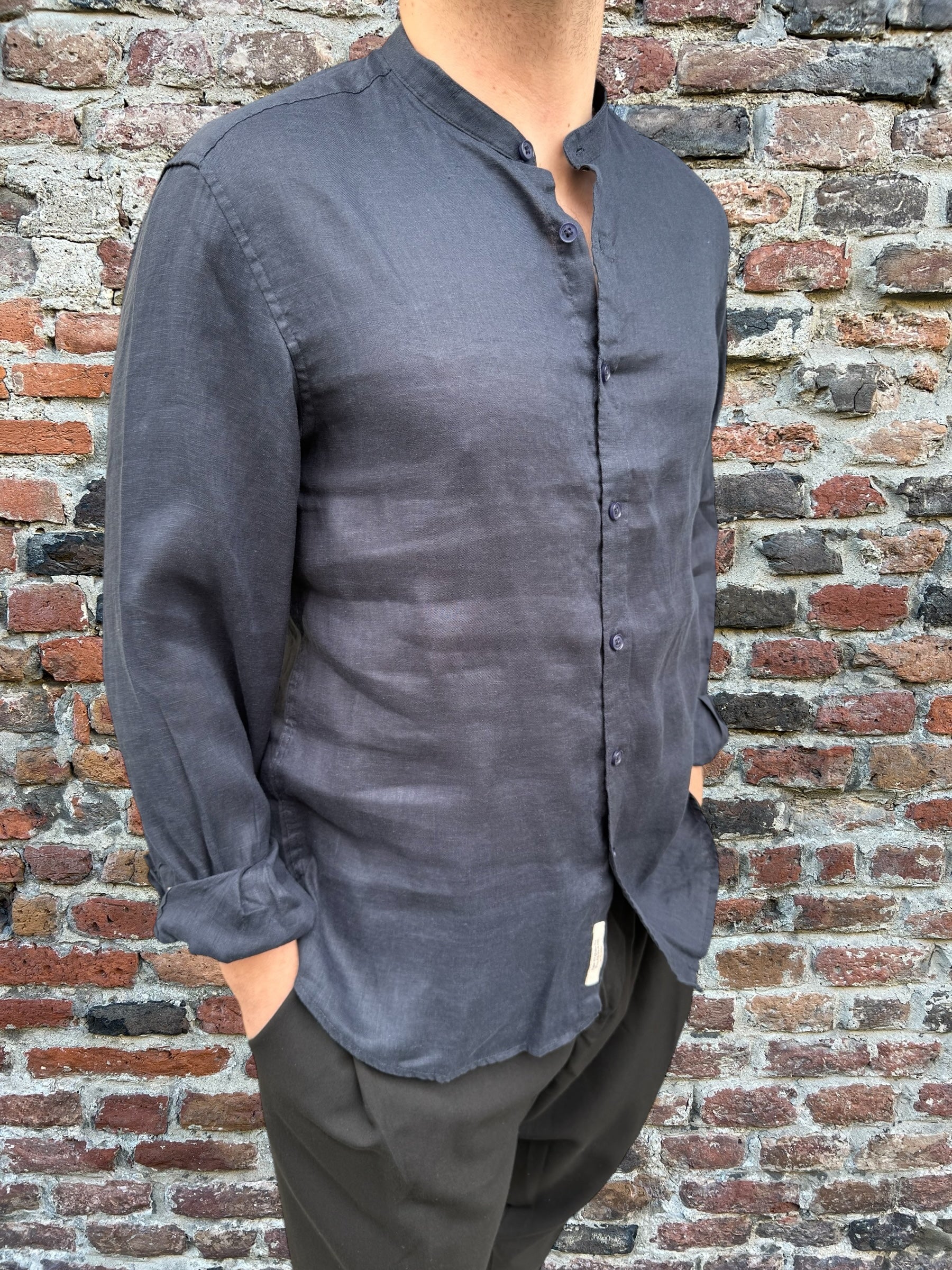 Camicia Gianni Lupo Lino Coreana Blu 7620 (11945563554132)