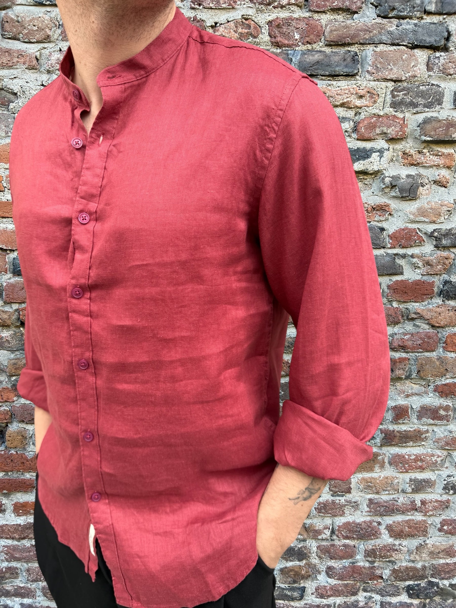 Camicia Gianni Lupo Lino Coreana Rossa 7620 (11945565061460)