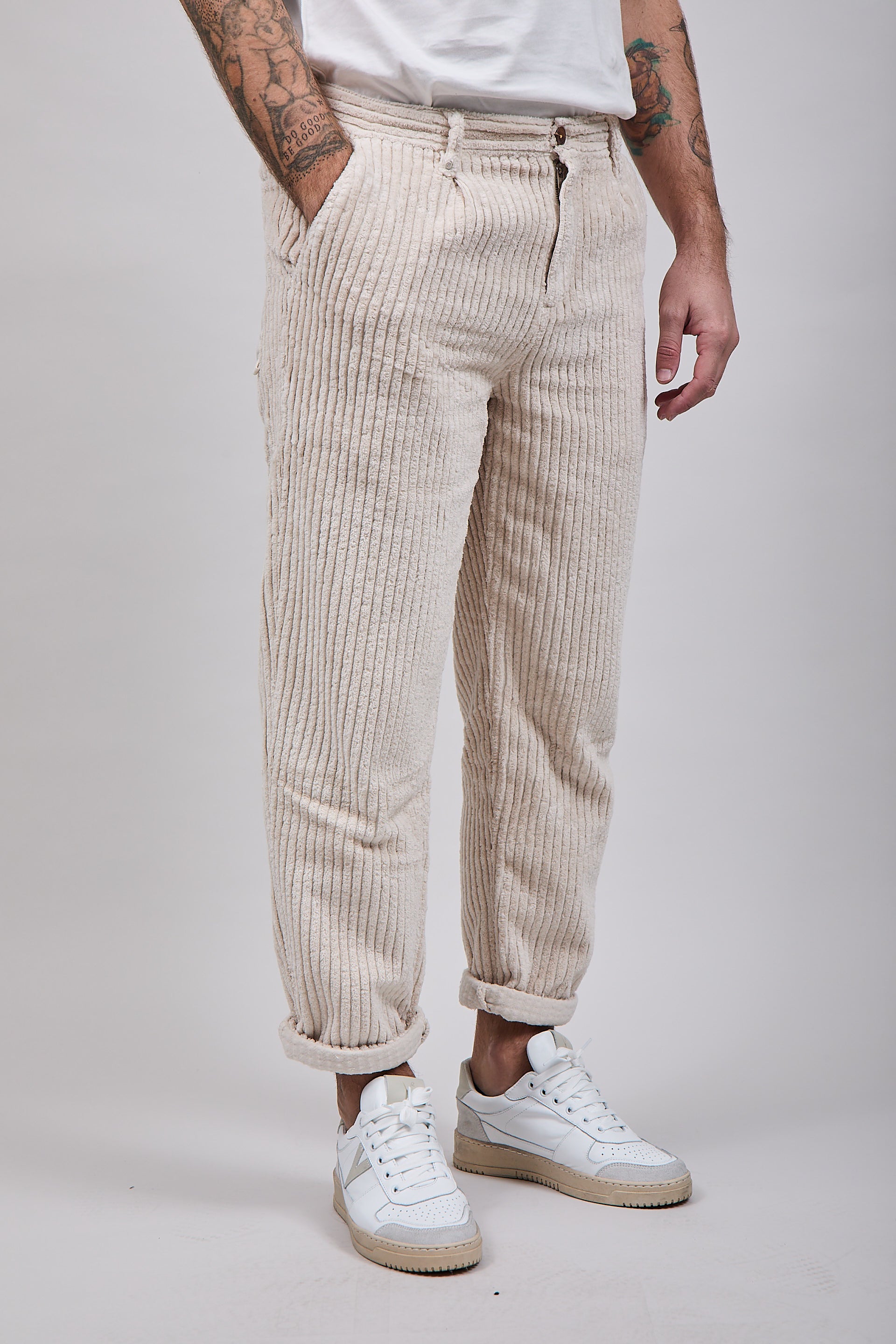 Pantalone Block Eleven Velluto Canvas Panna