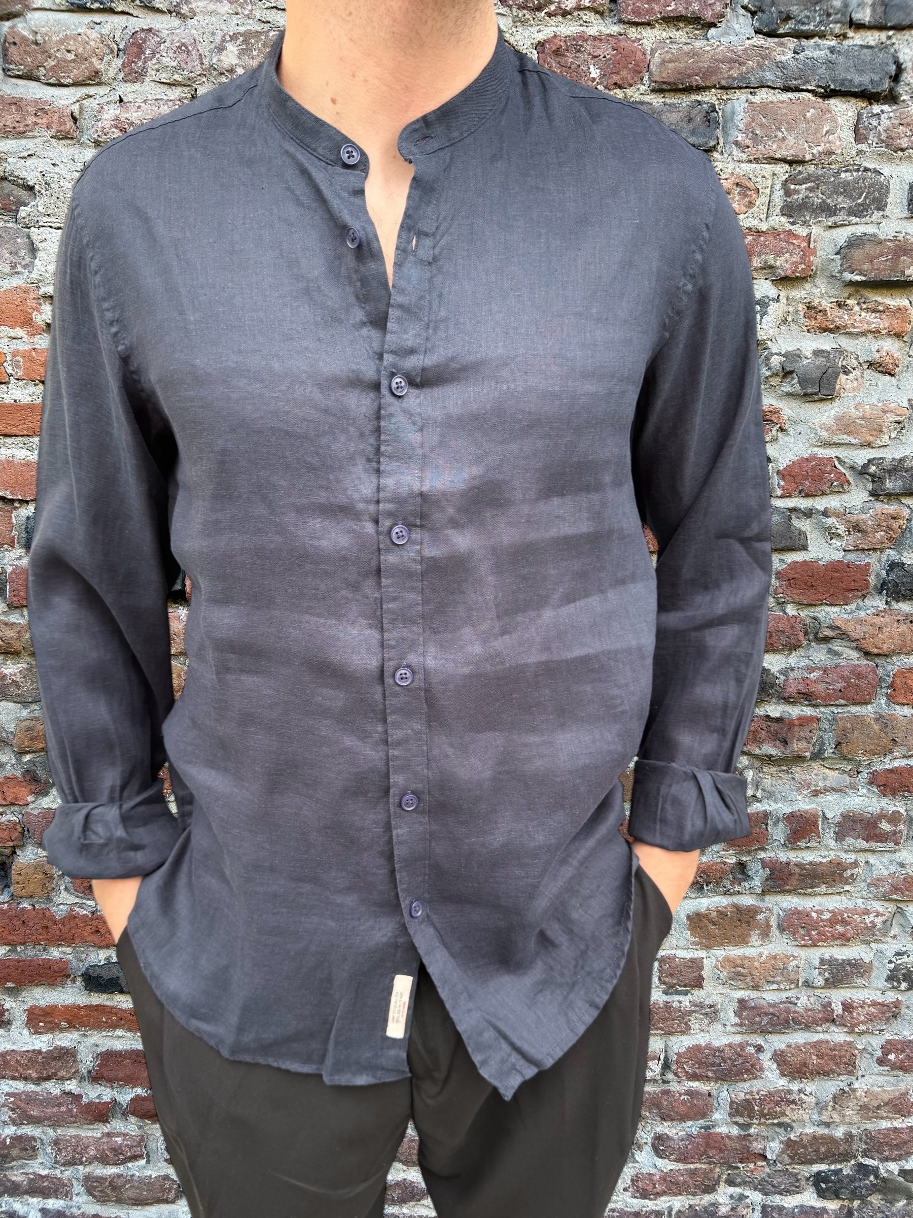 Camicia Gianni Lupo Lino Coreana Blu 7620 (11945563554132)