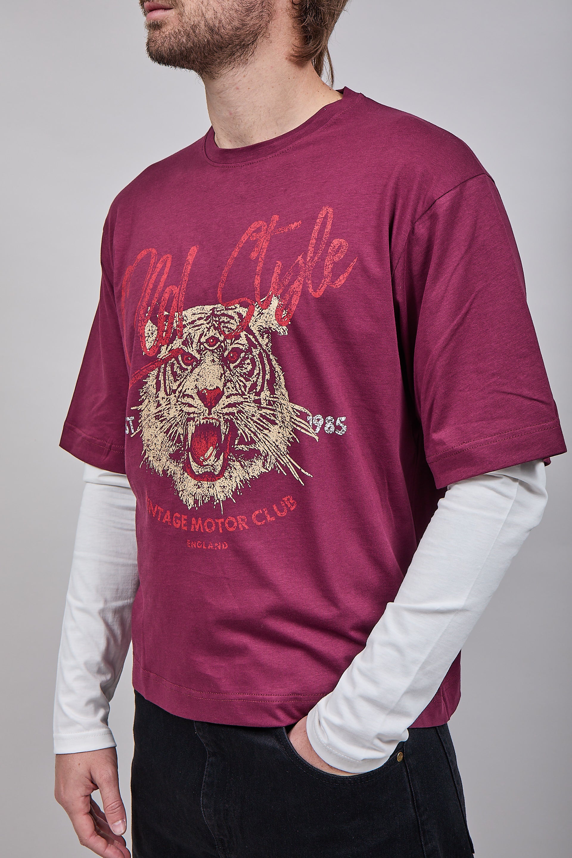 T-shirt Doppiamanica Berna Tigre Bordeaux