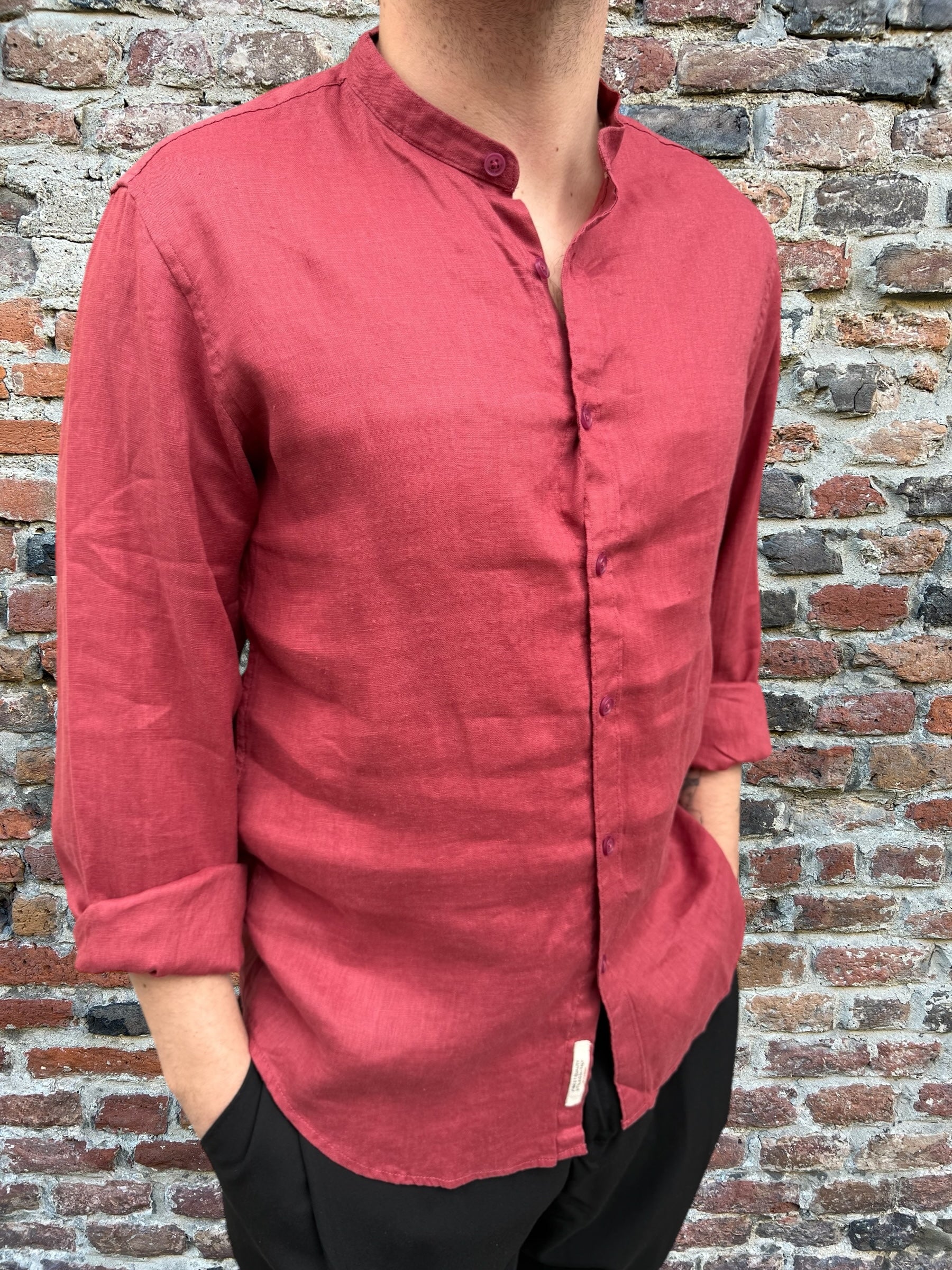 Camicia Gianni Lupo Lino Coreana Rossa 7620 (11945565061460)