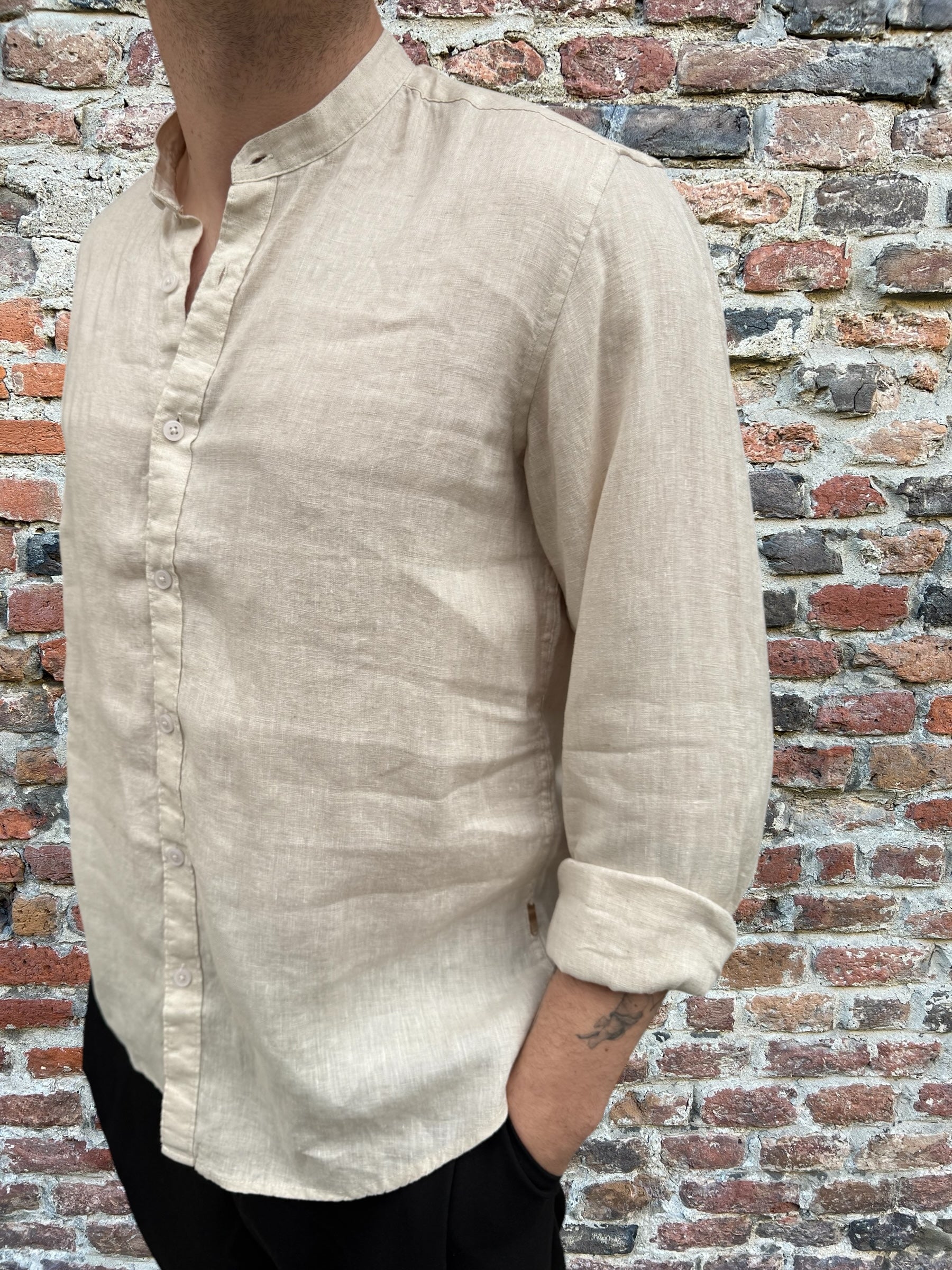 Camicia Gianni Lupo Lino Coreana Beige 7620 (11945564373332)