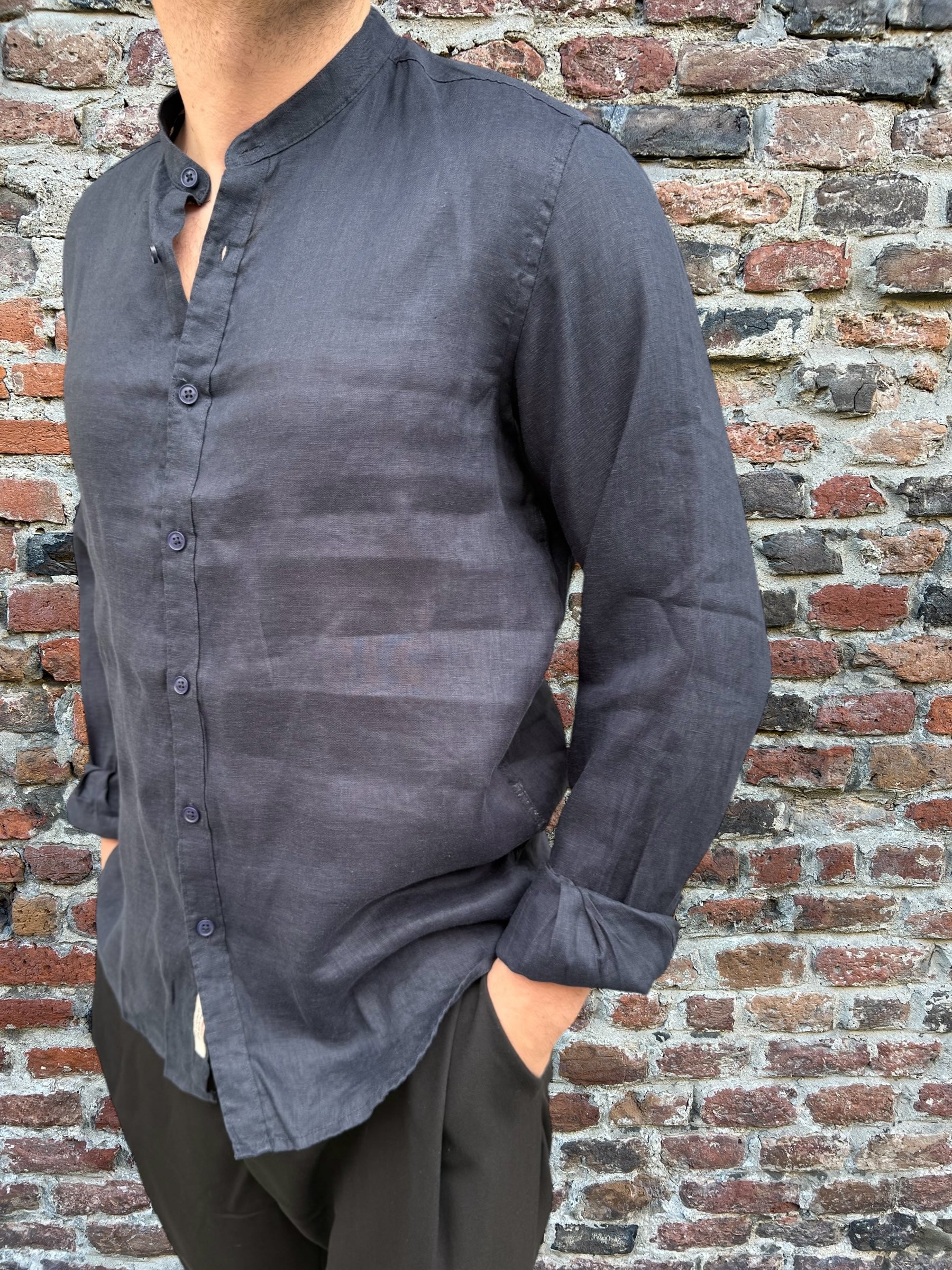 Camicia Gianni Lupo Lino Coreana Blu 7620 (11945563554132)