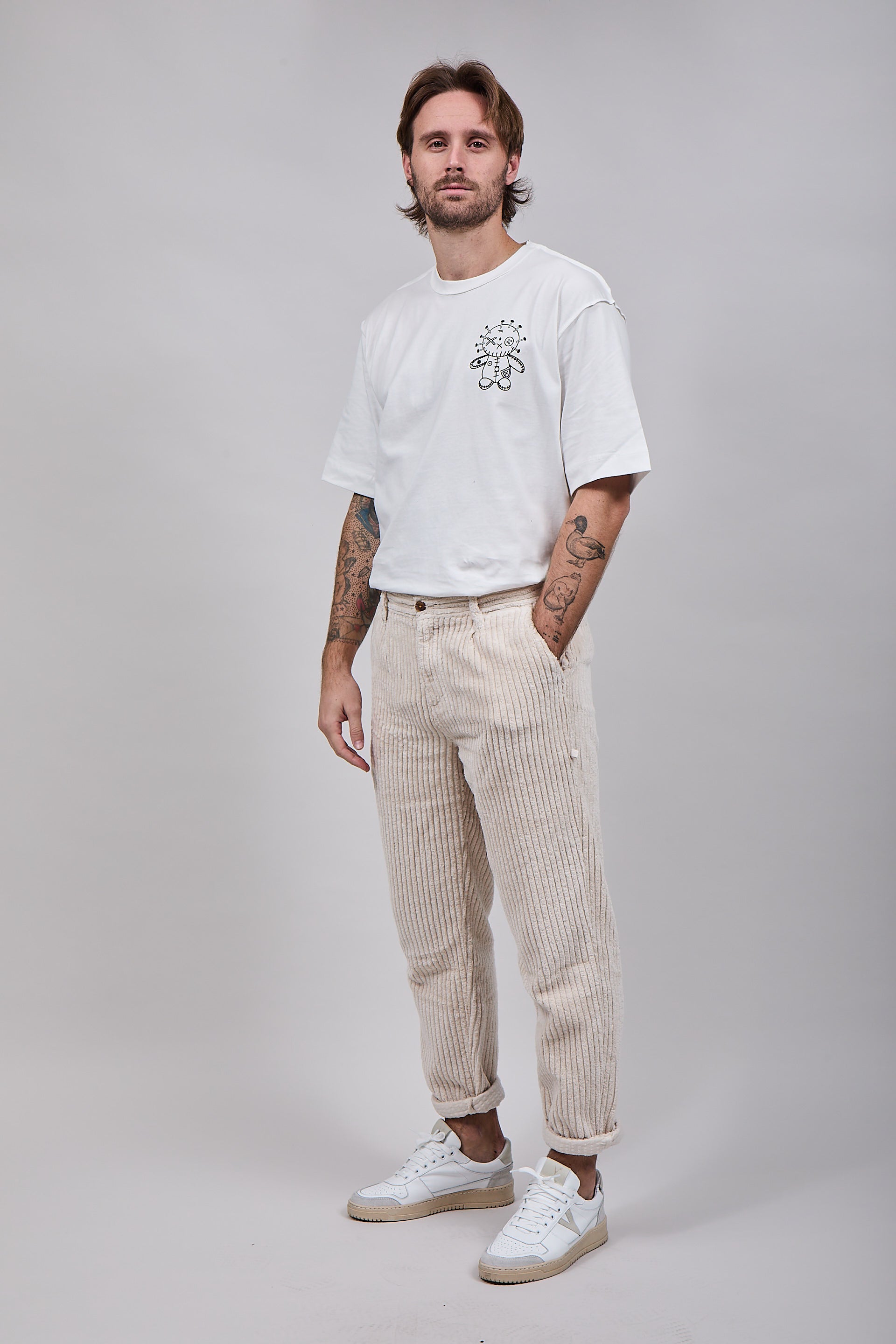Pantalone Block Eleven Velluto Canvas Panna