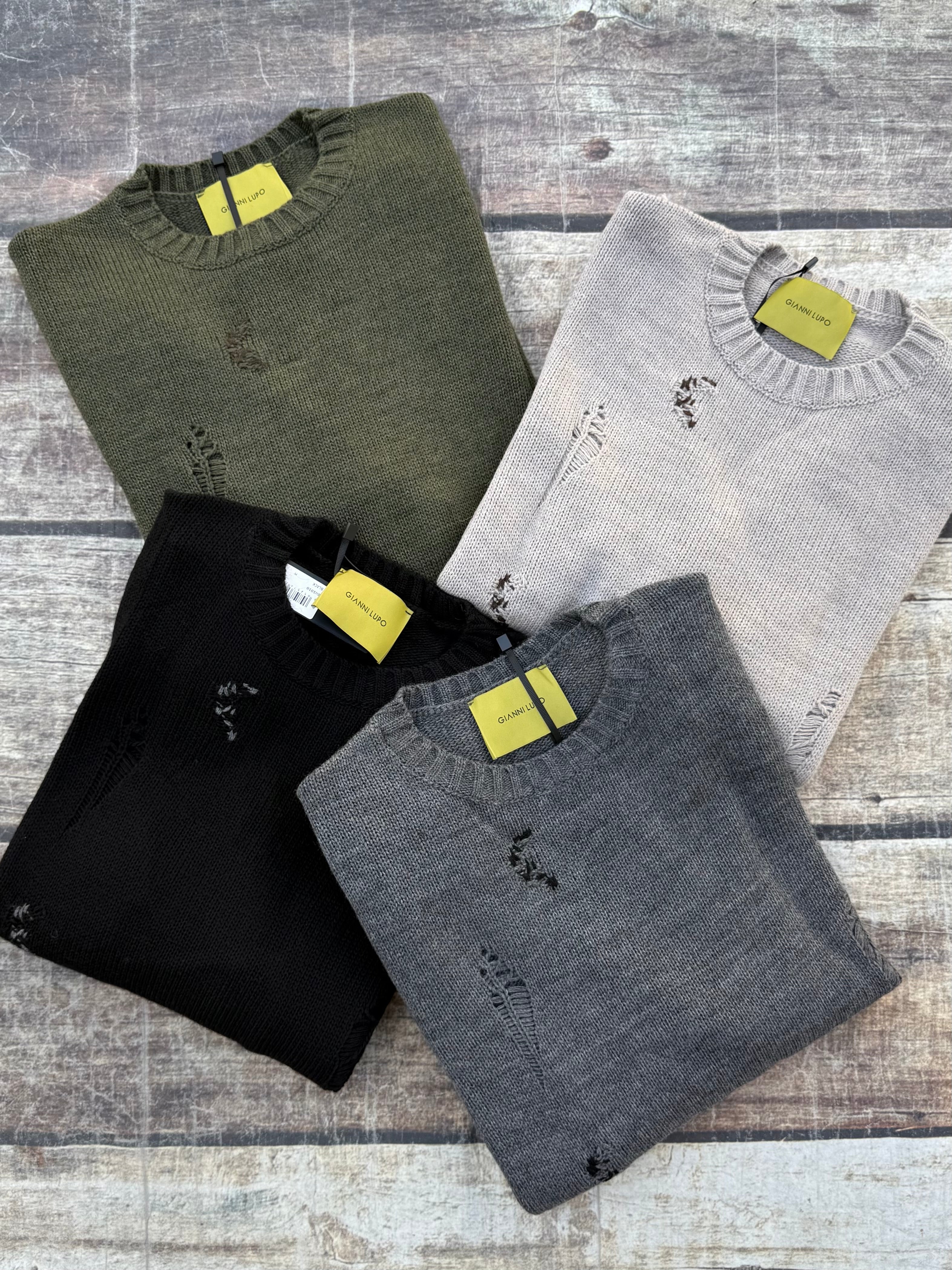 Maglione Gisìanni Lupo Strappi Grey 1010 (12234423435604) (12234425893204) (12234425106772) (12234423992660)