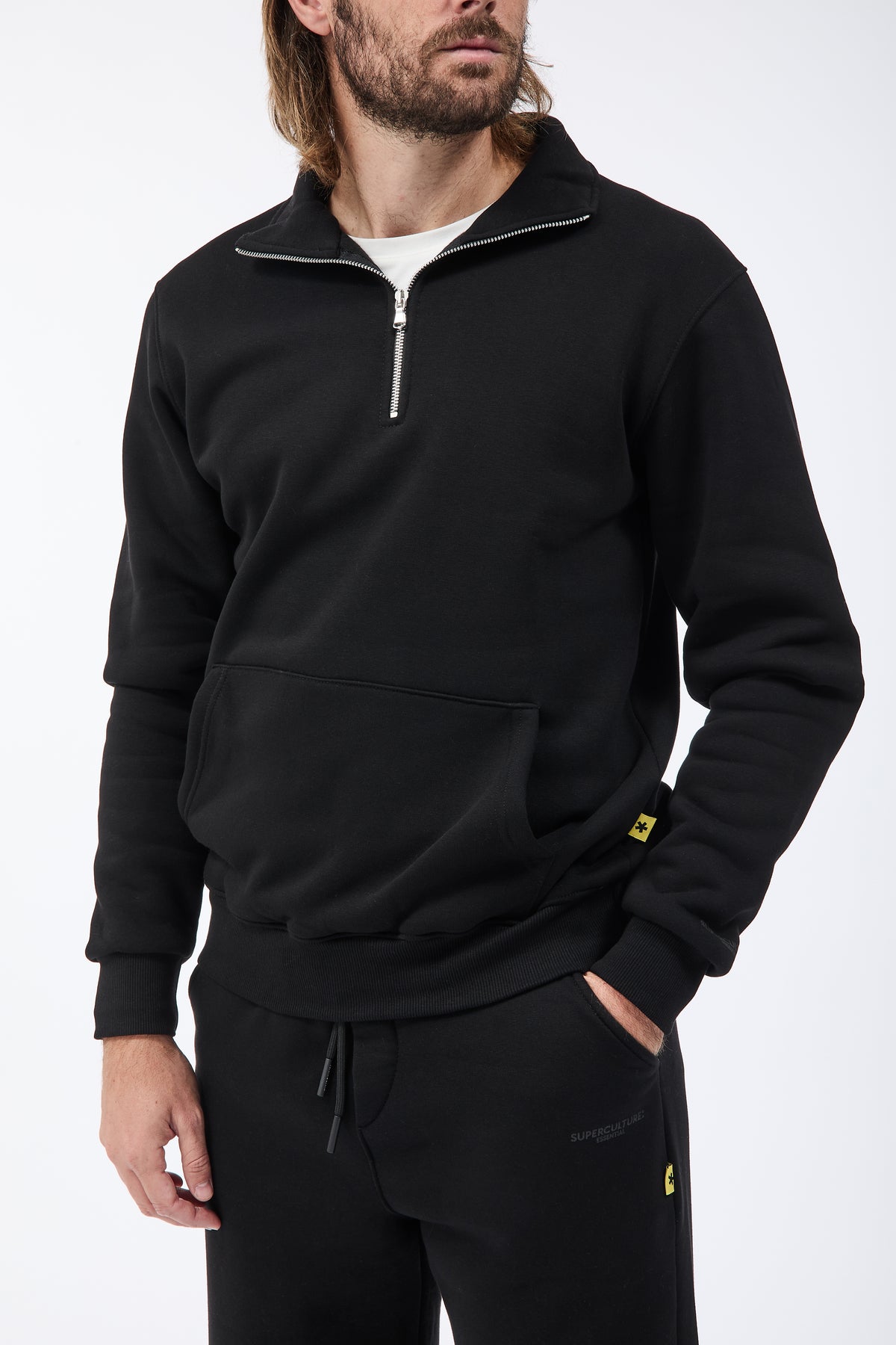 Felpa Superculture Mezza Zip Folk Nera