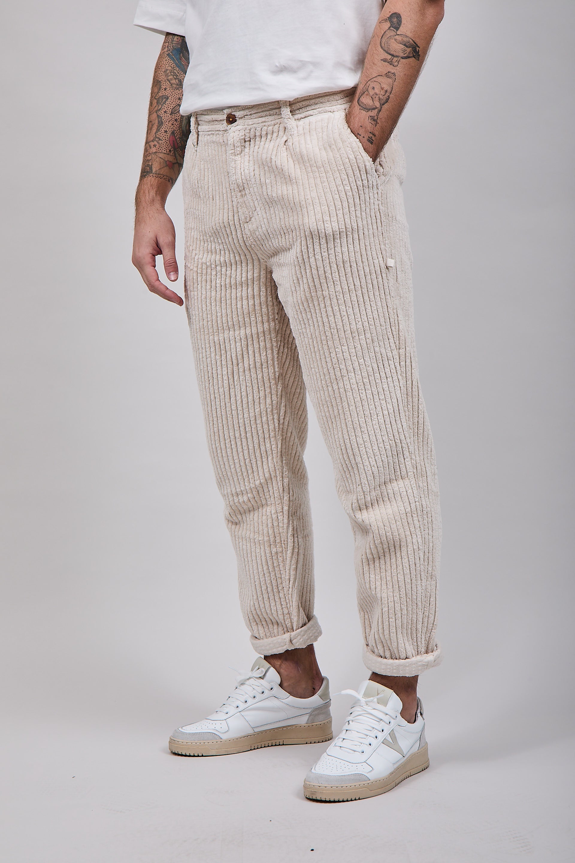 Pantalone Block Eleven Velluto Canvas Panna