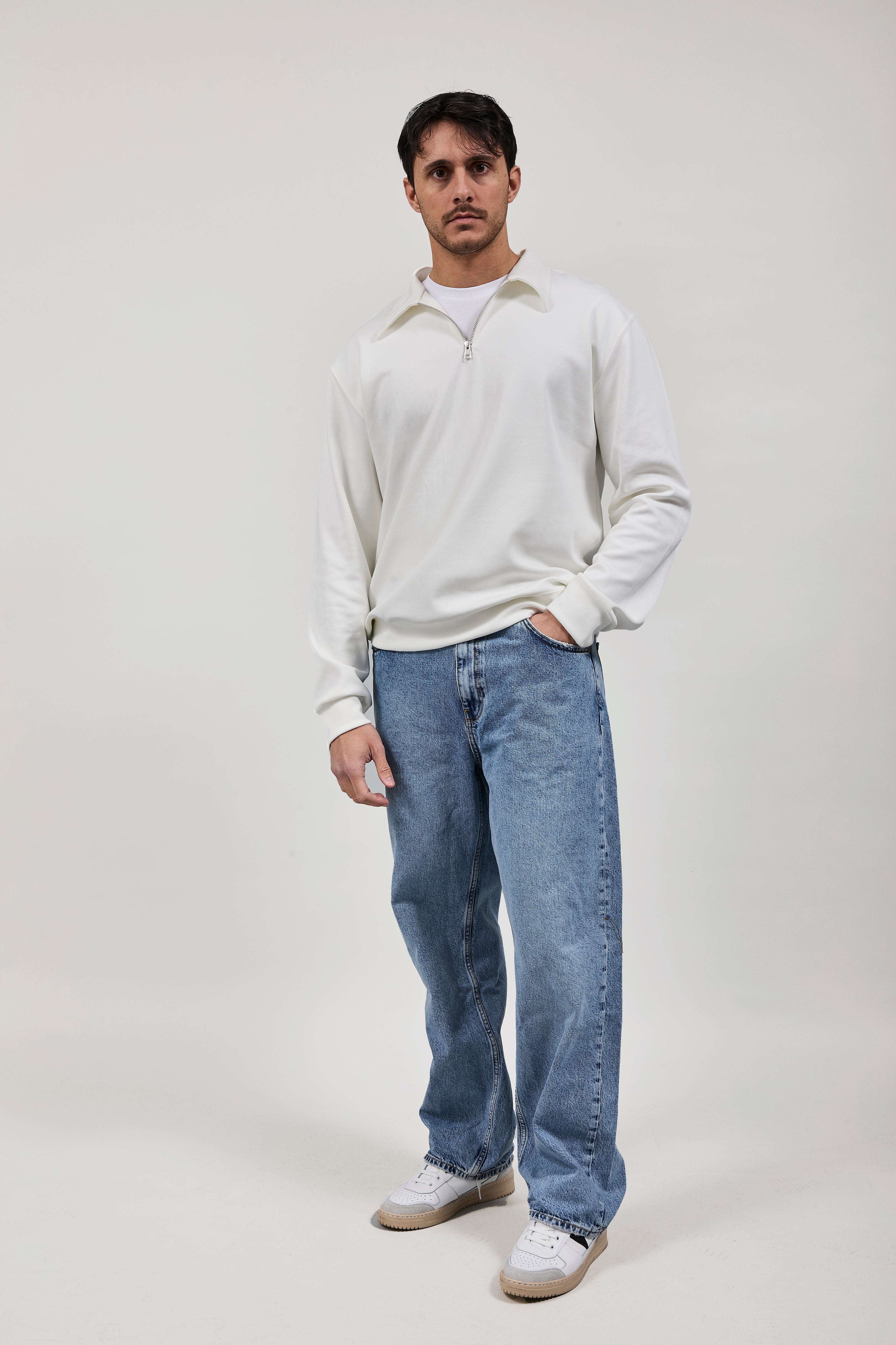 Felpa Berna Polo Zip Interlock Panna