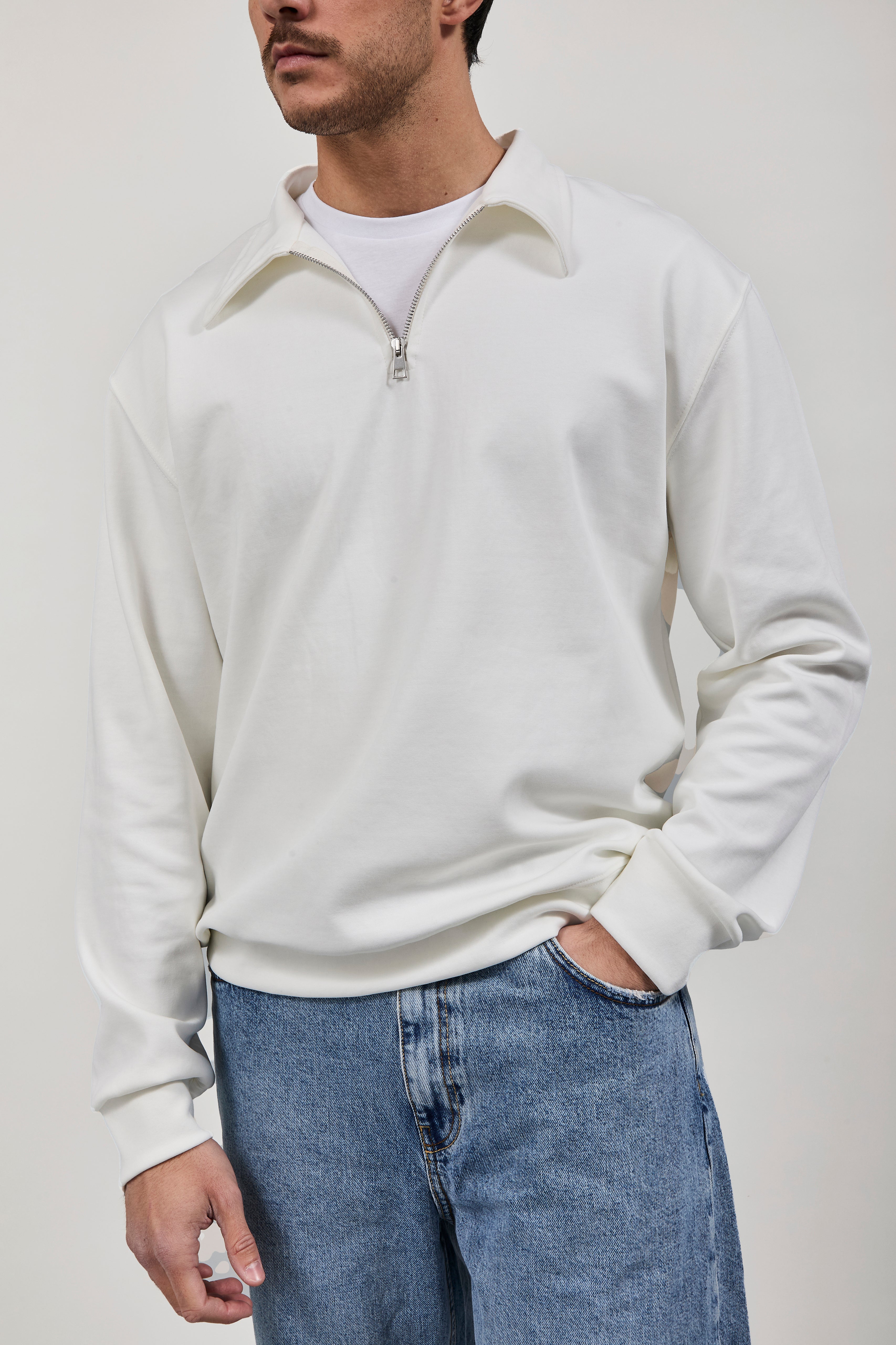 Felpa Berna Polo Zip Interlock Panna