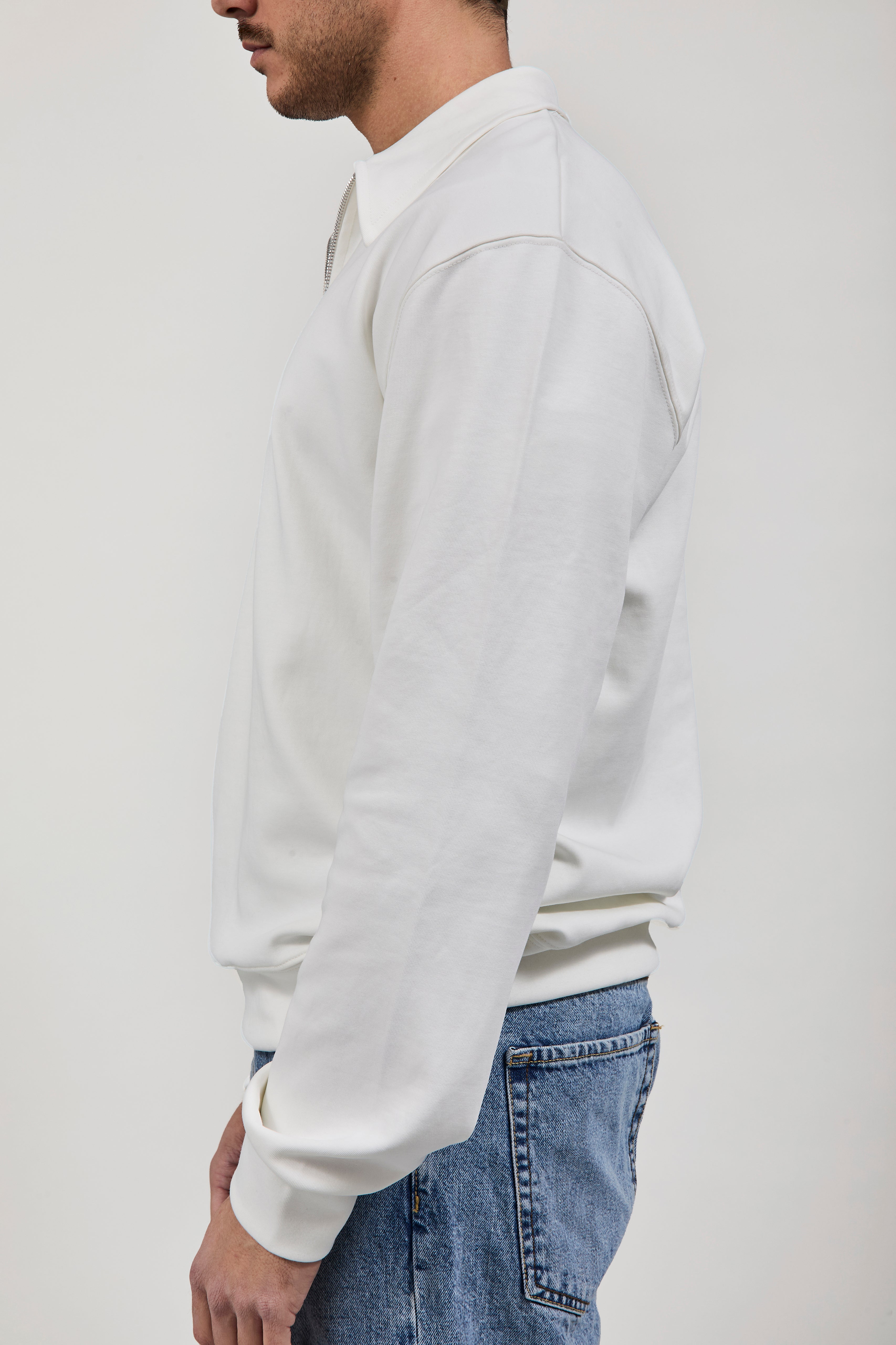Felpa Berna Polo Zip Interlock Panna