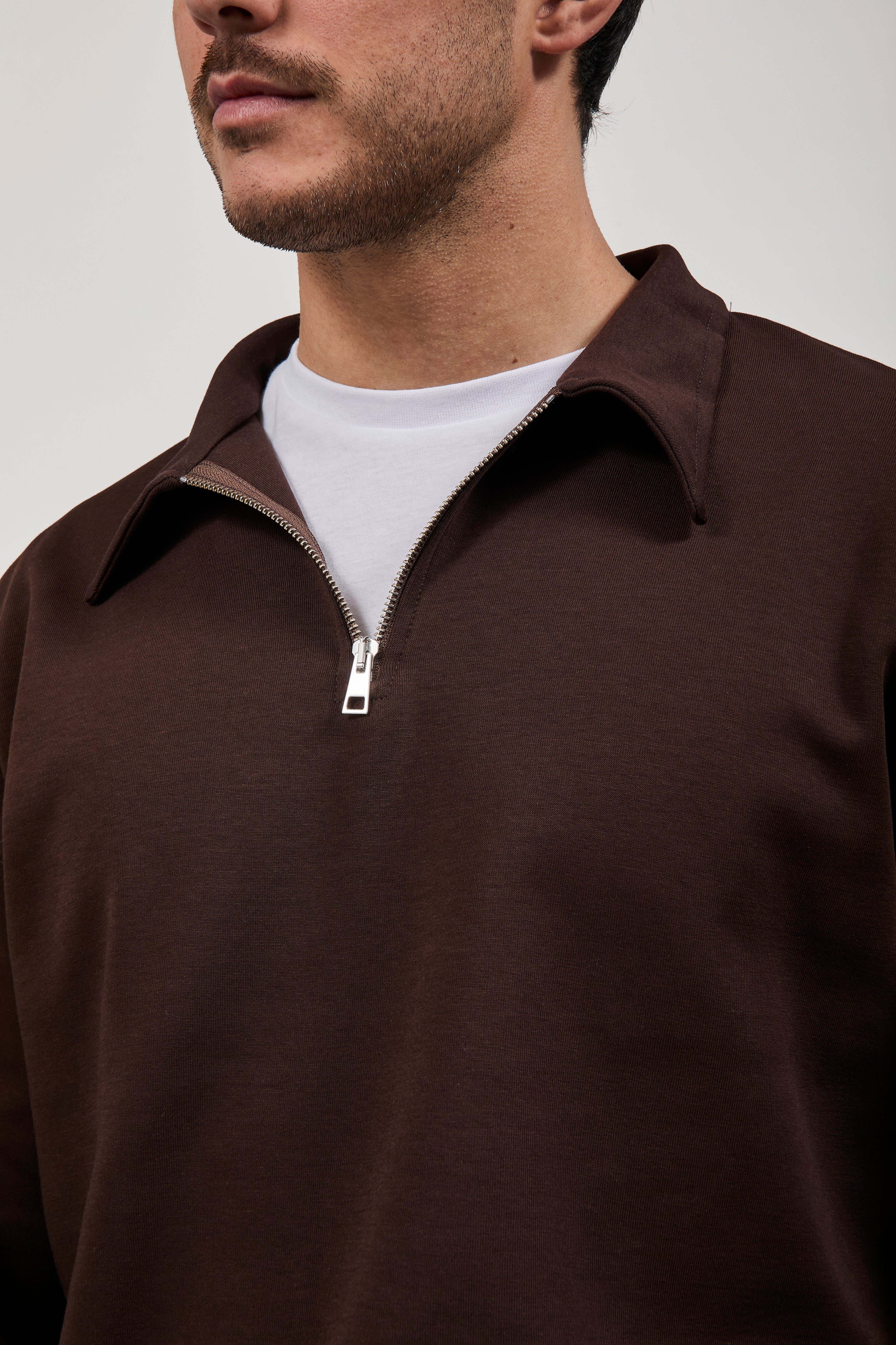 Felpa Berna Polo Zip Interlock Moro