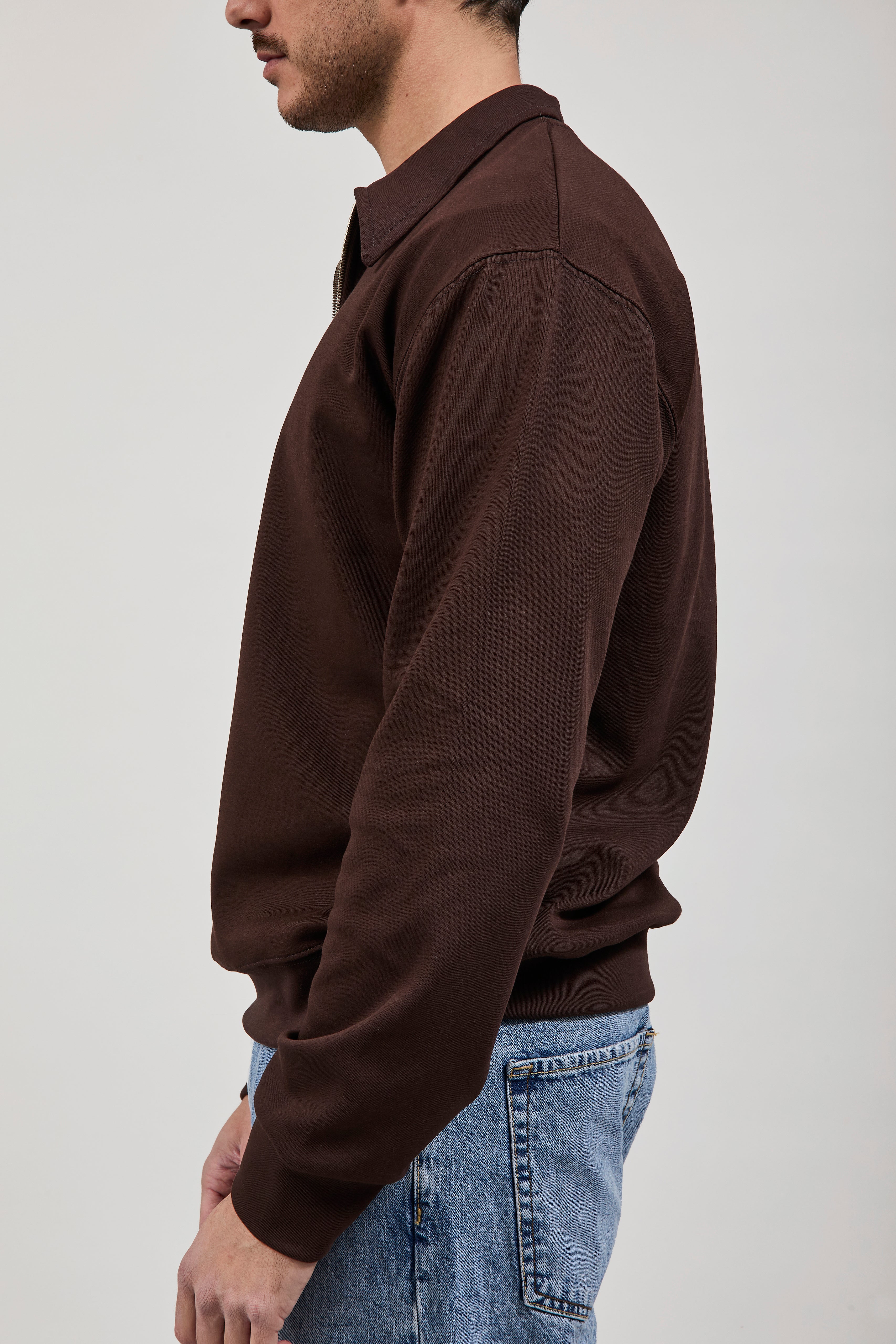 Felpa Berna Polo Zip Interlock Moro