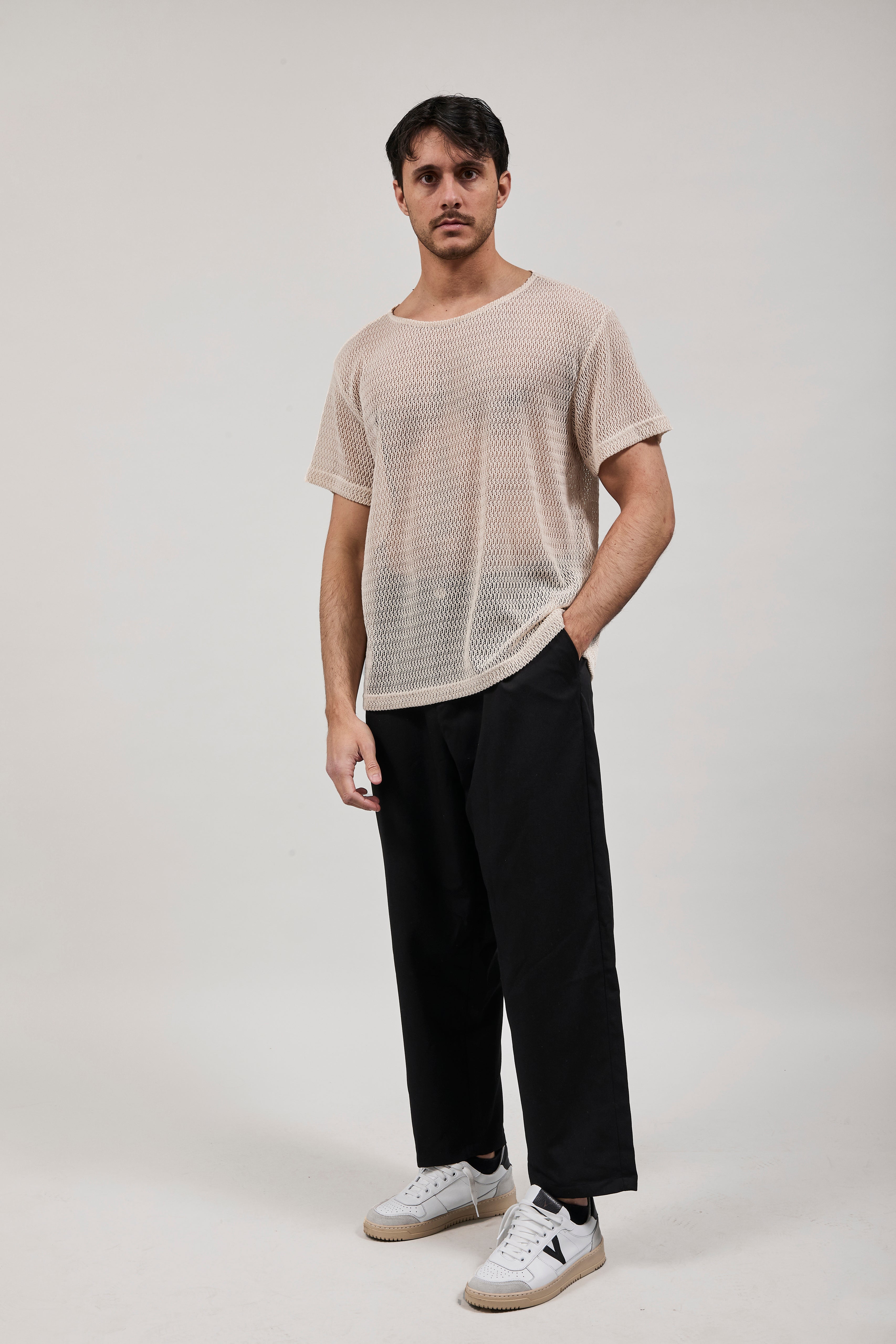 Maglia Over-d Traforata Beige T49