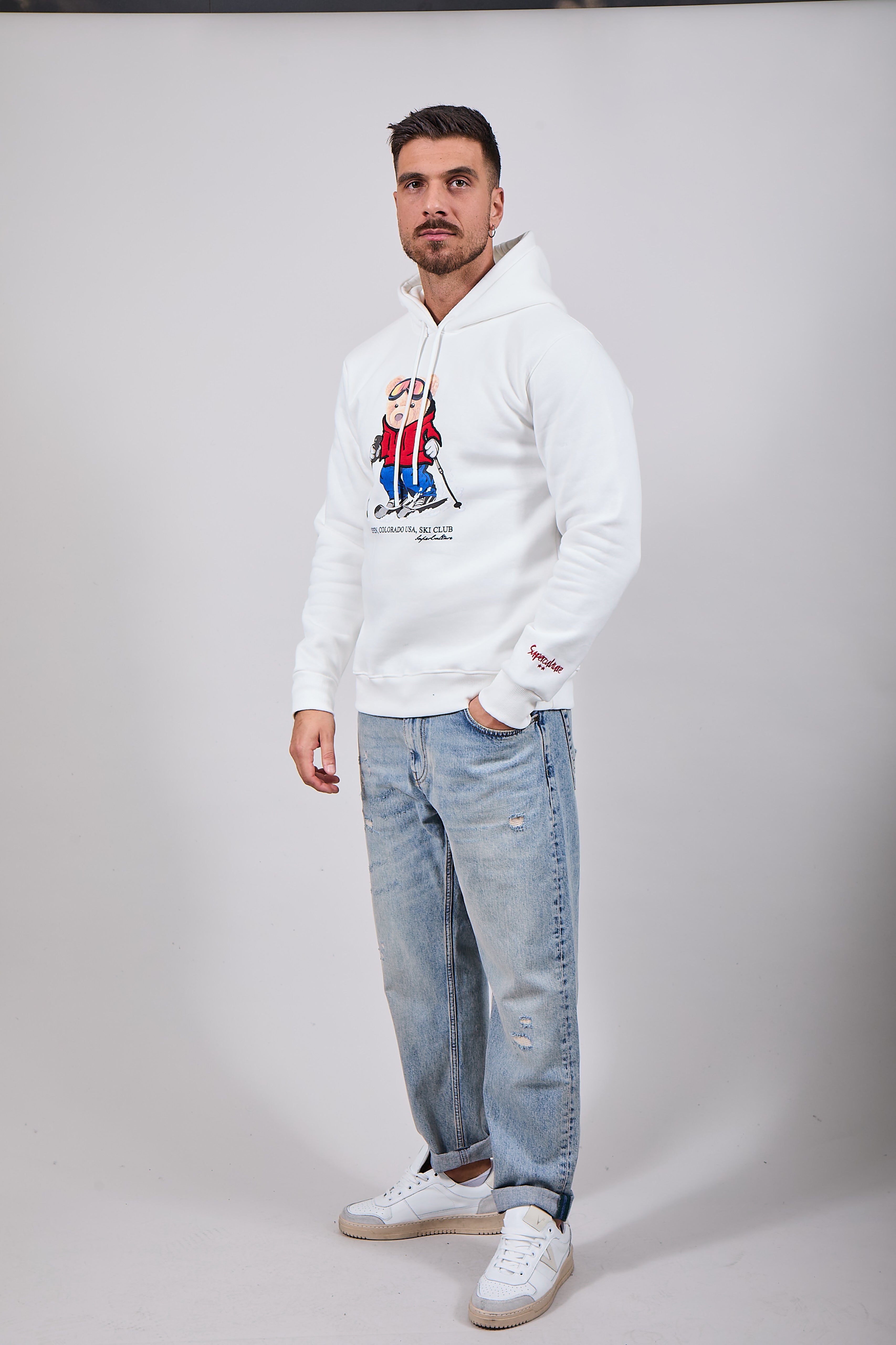 Felpa Superculture Cappuccio Bianca A1383 GT (12218712981844)
