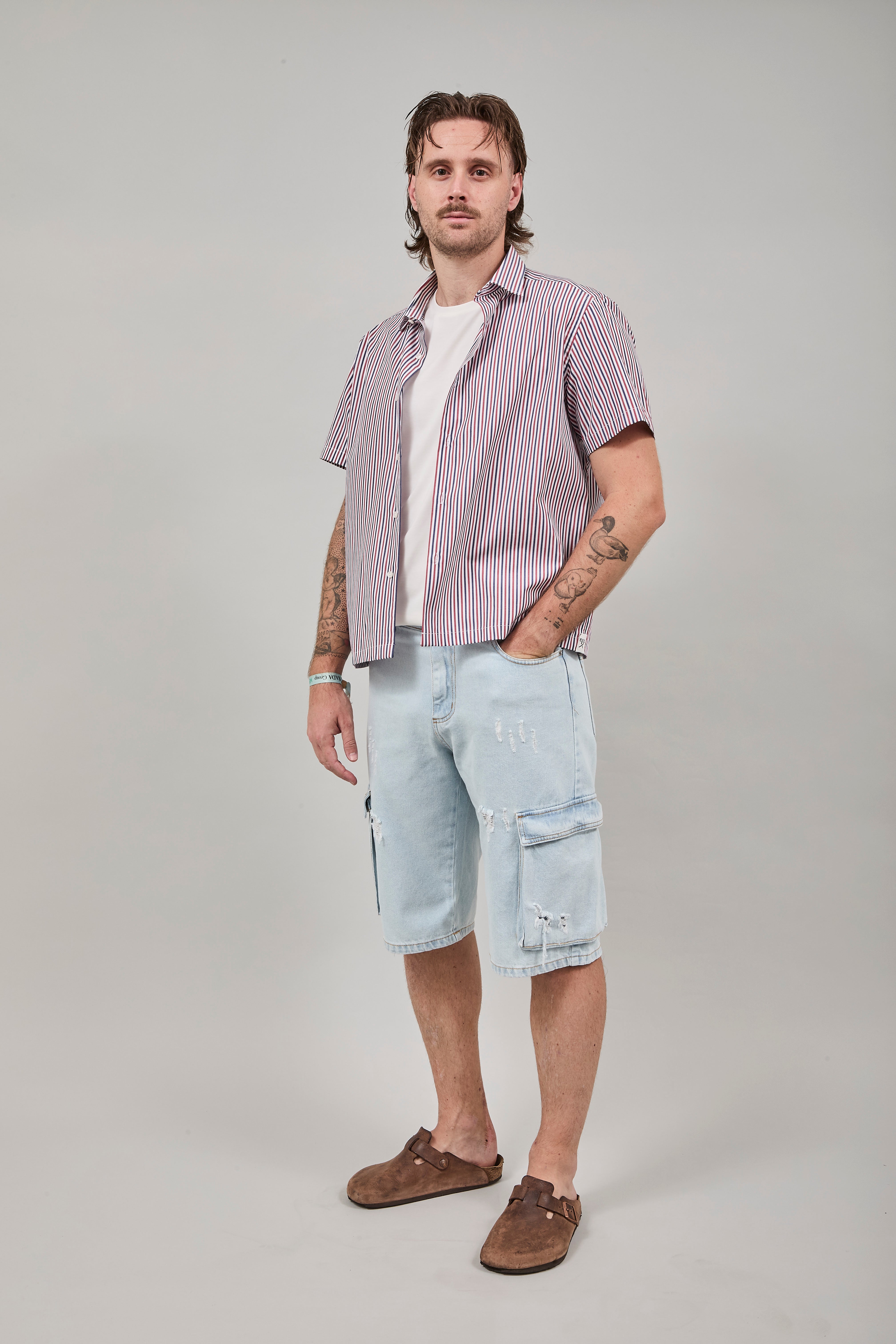 Camicia Berna Riga Sottile Coccio-Blu