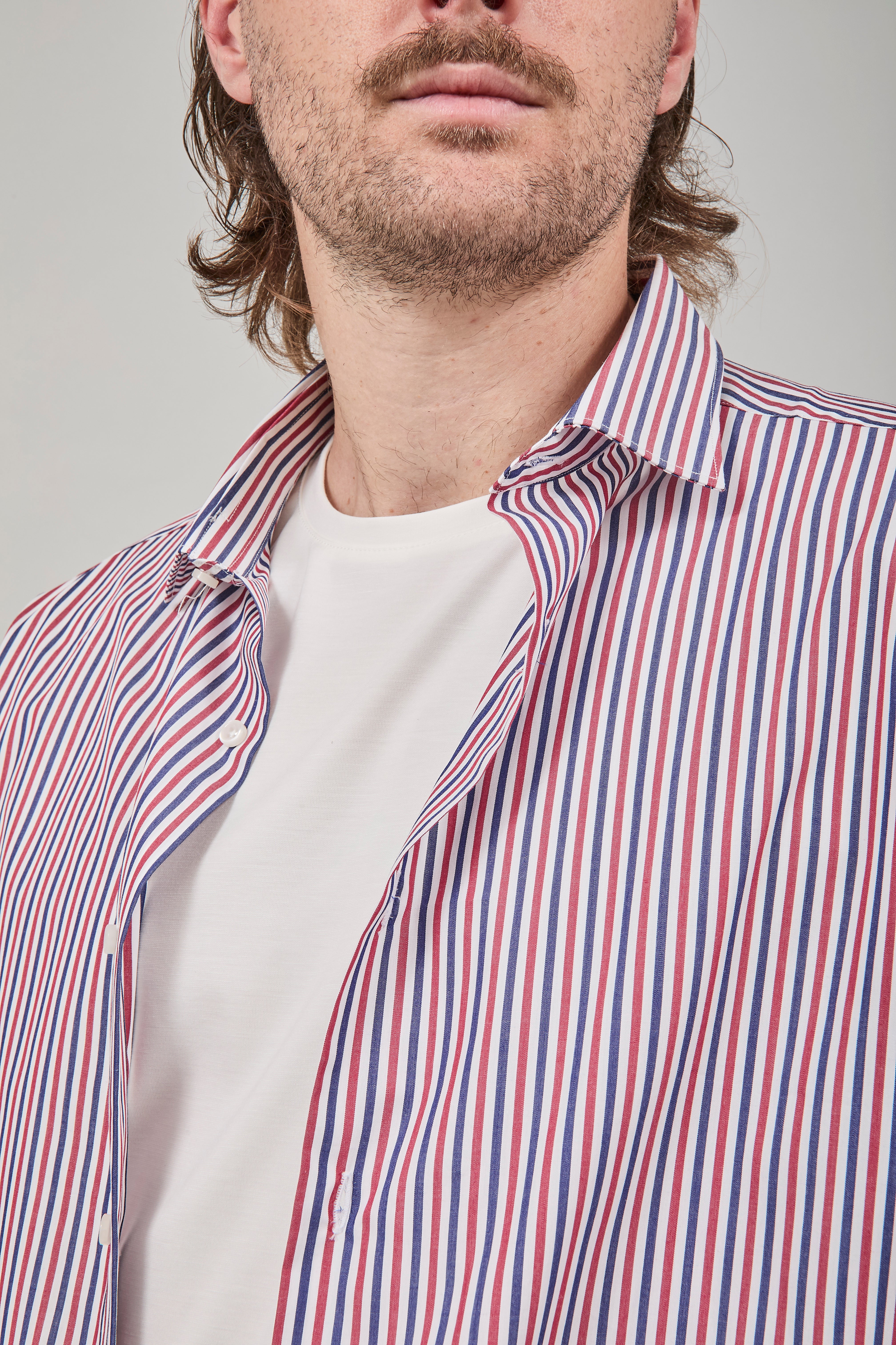 Camicia Berna Riga Sottile Coccio-Blu