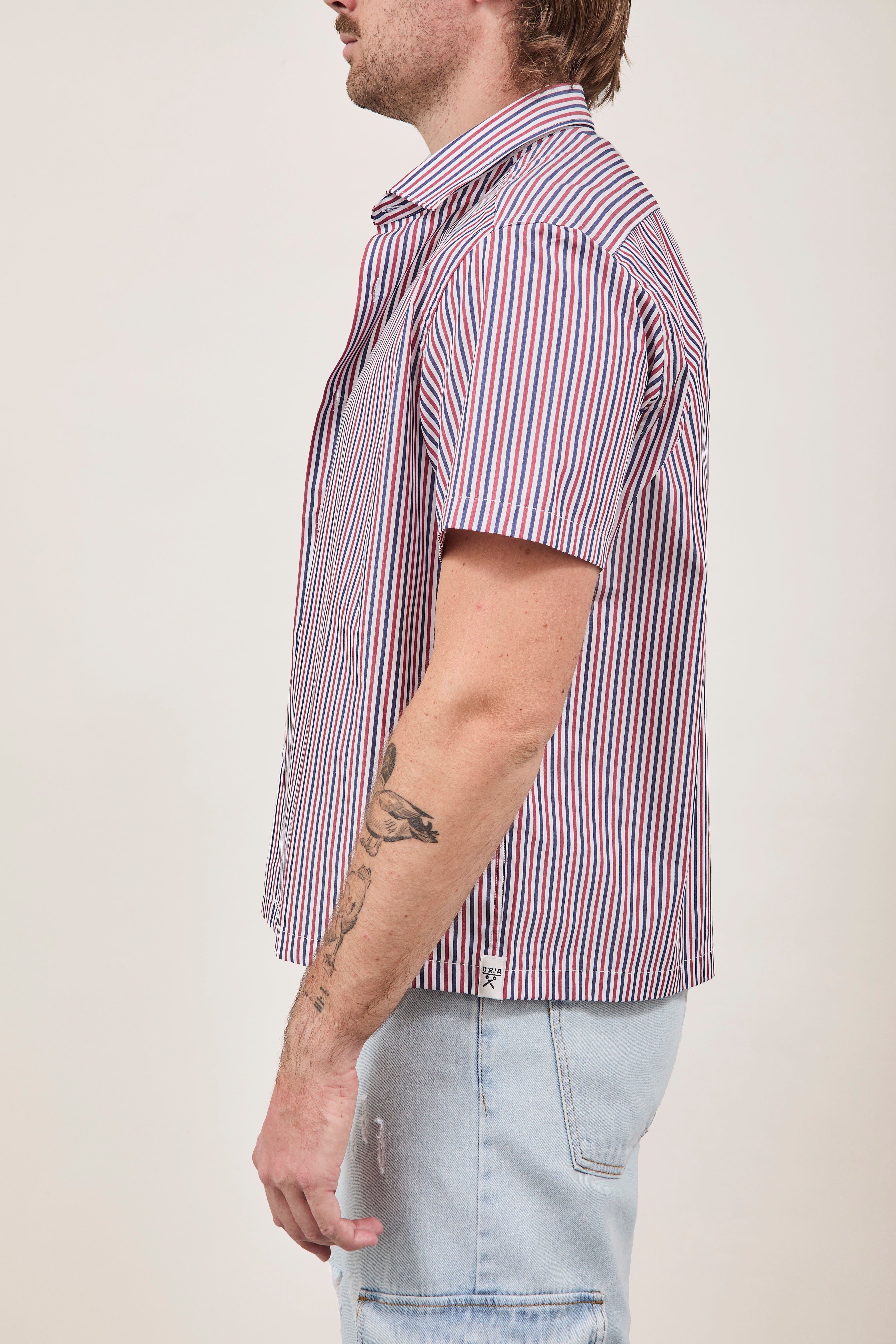 Camicia Berna Riga Sottile Coccio-Blu
