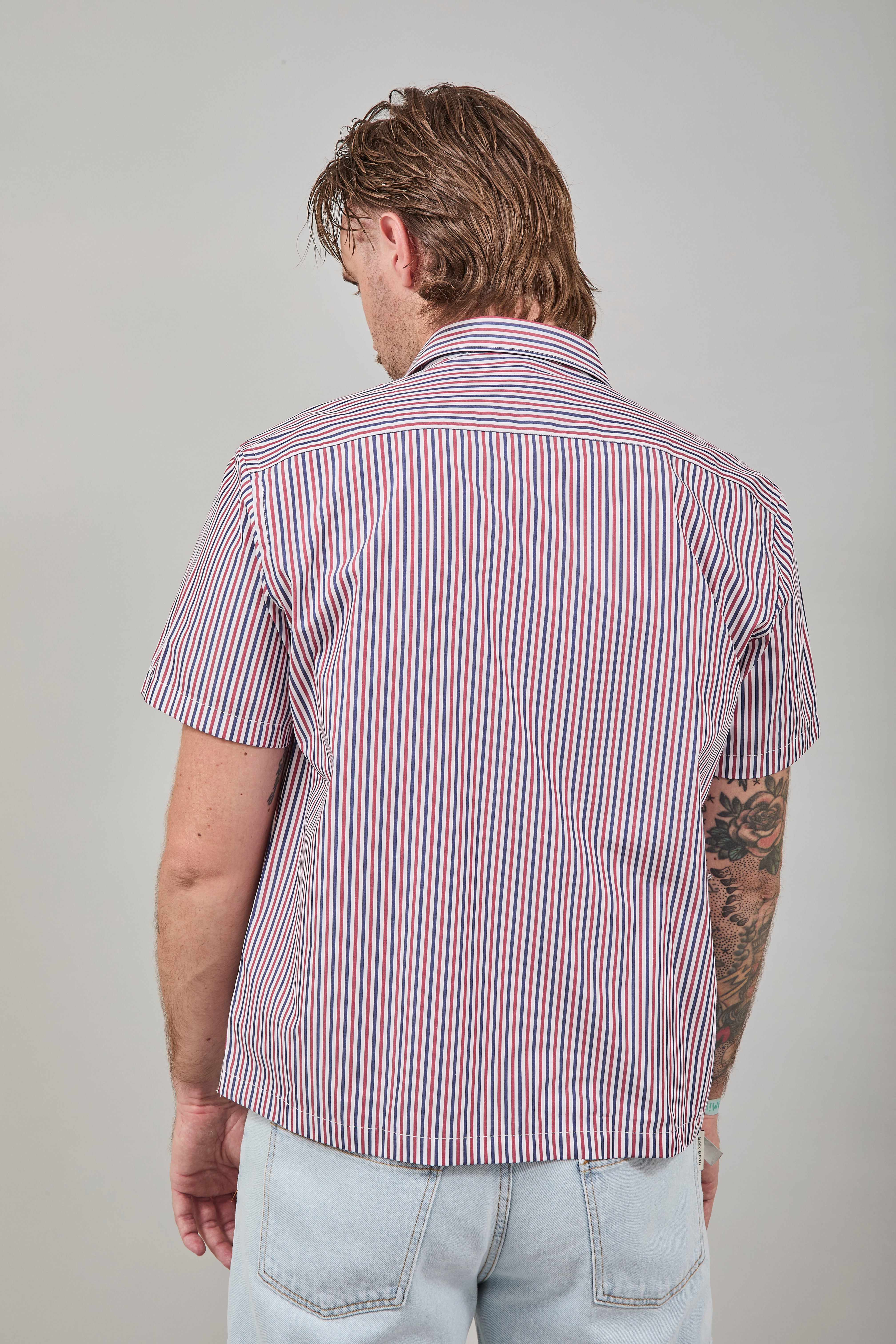 Camicia Berna Riga Sottile Coccio-Blu
