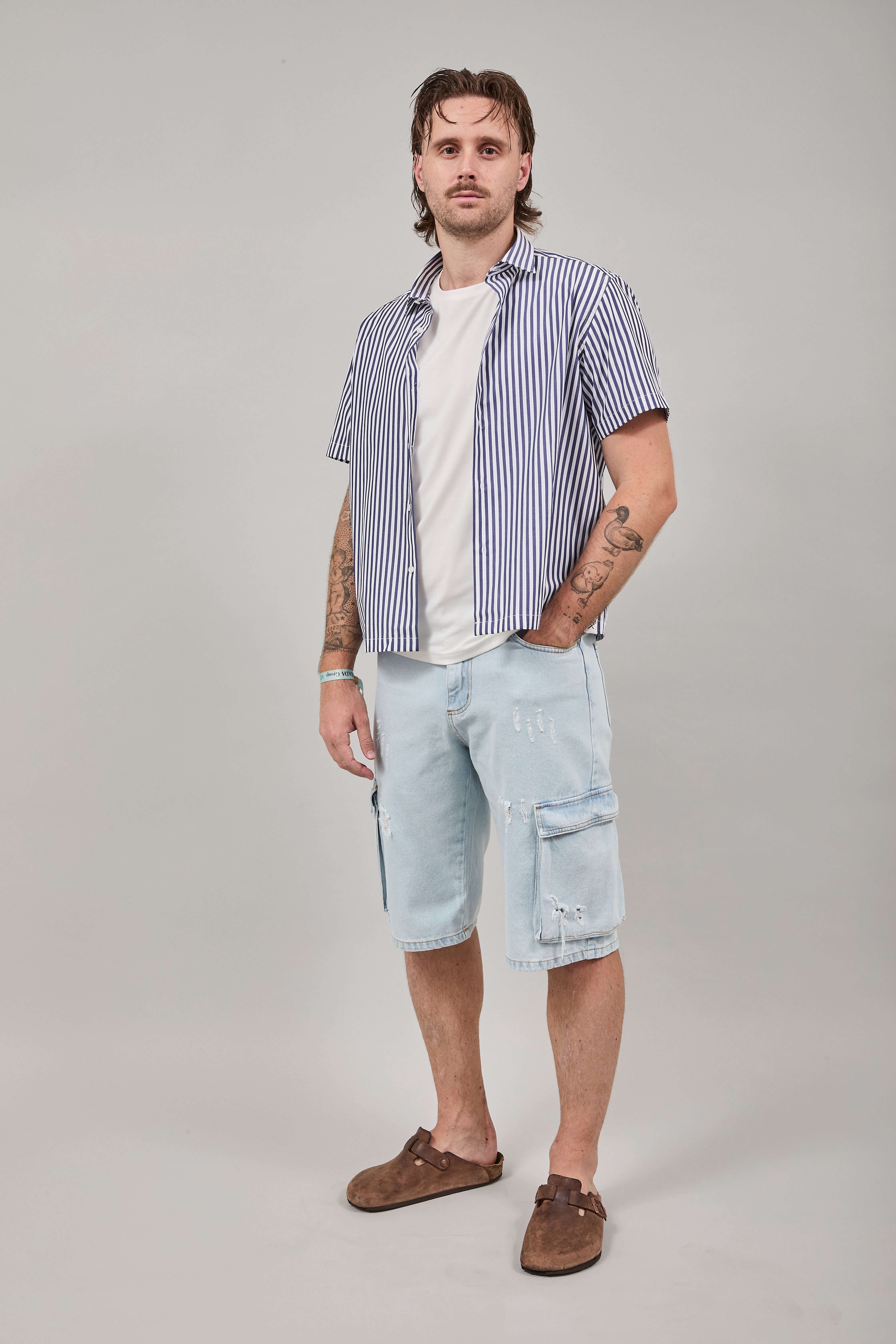 Camicia Berna Riga Larga Bianco-Blu
