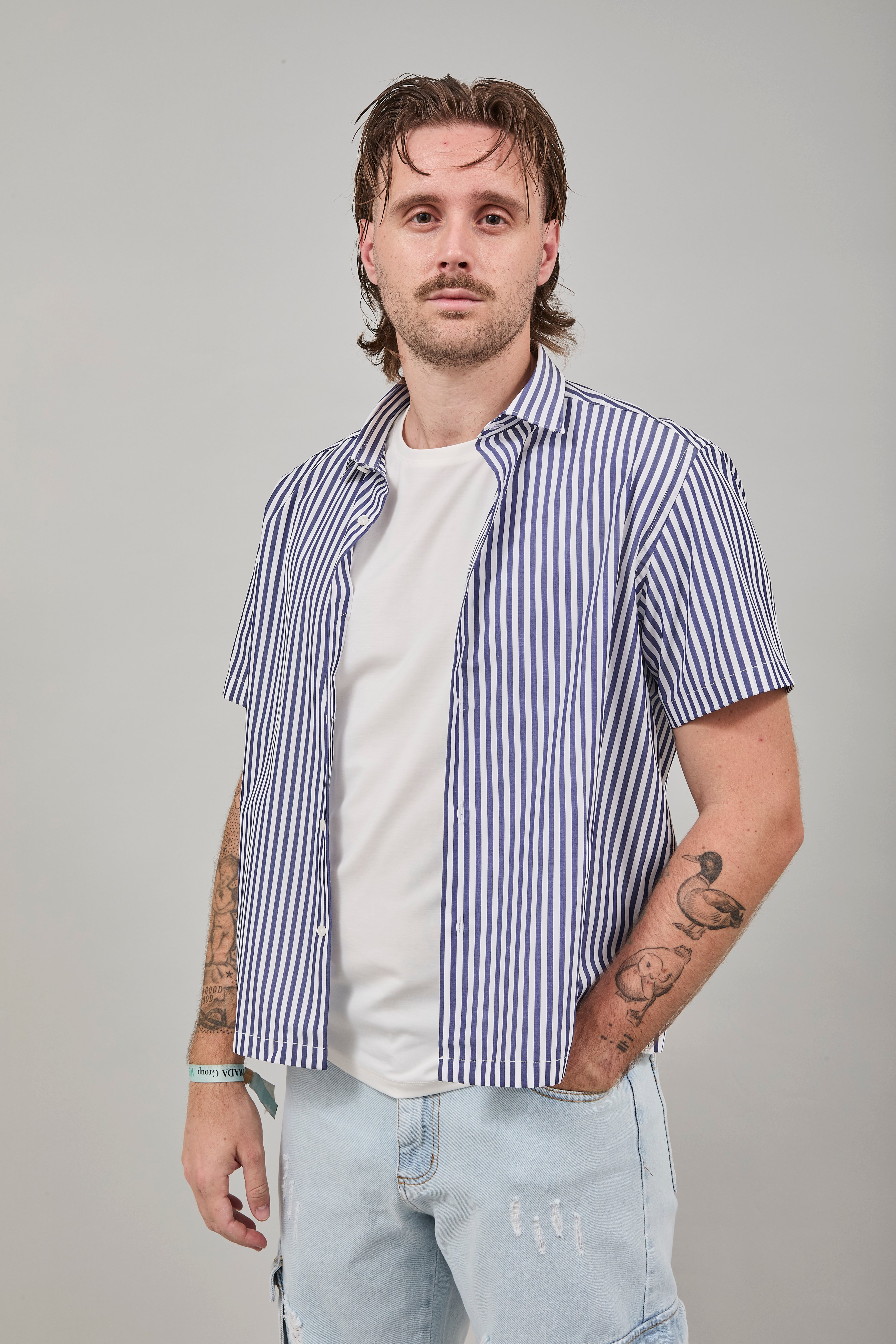 Camicia Berna Riga Larga Bianco-Blu