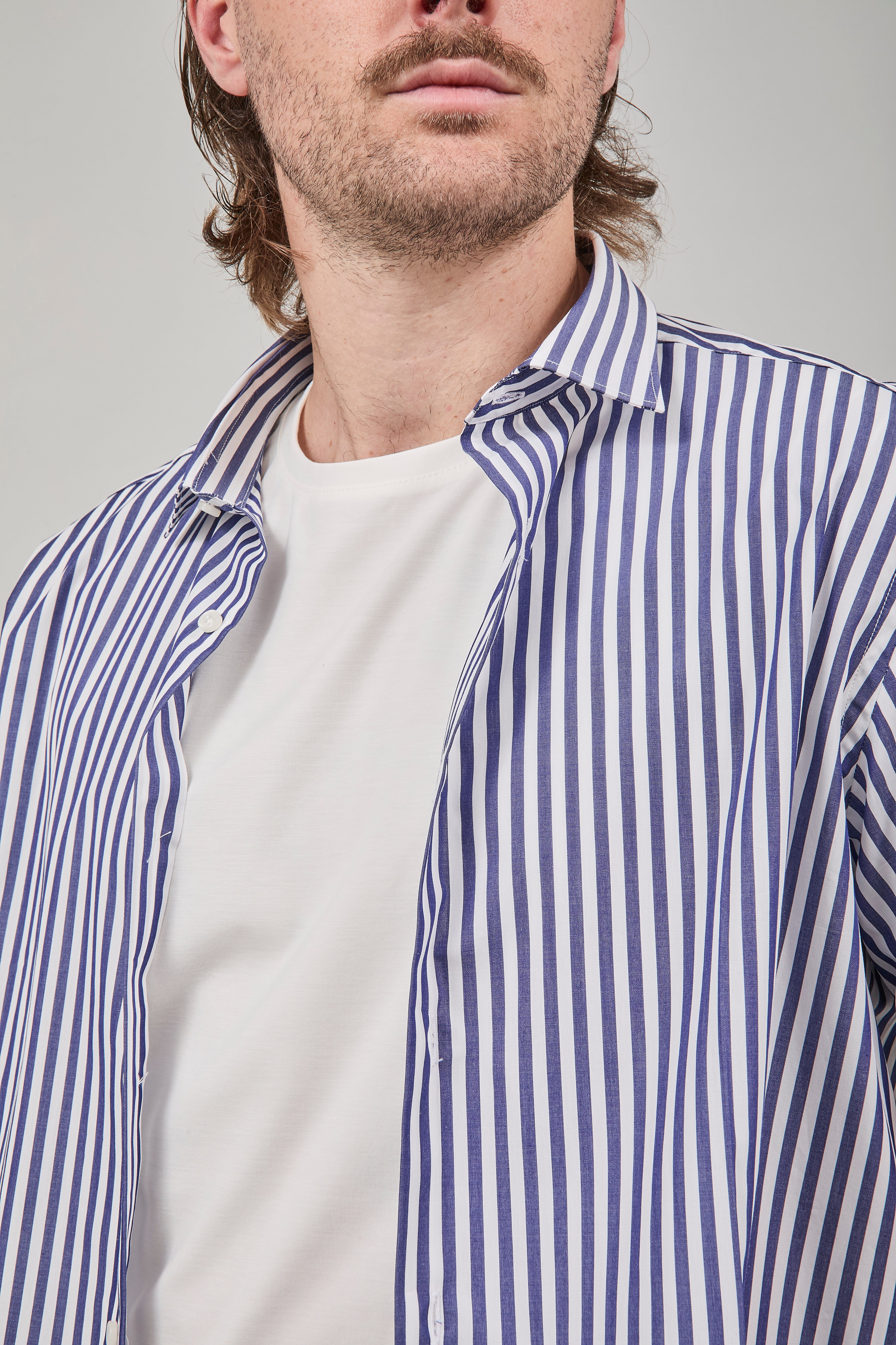 Camicia Berna Riga Larga Bianco-Blu