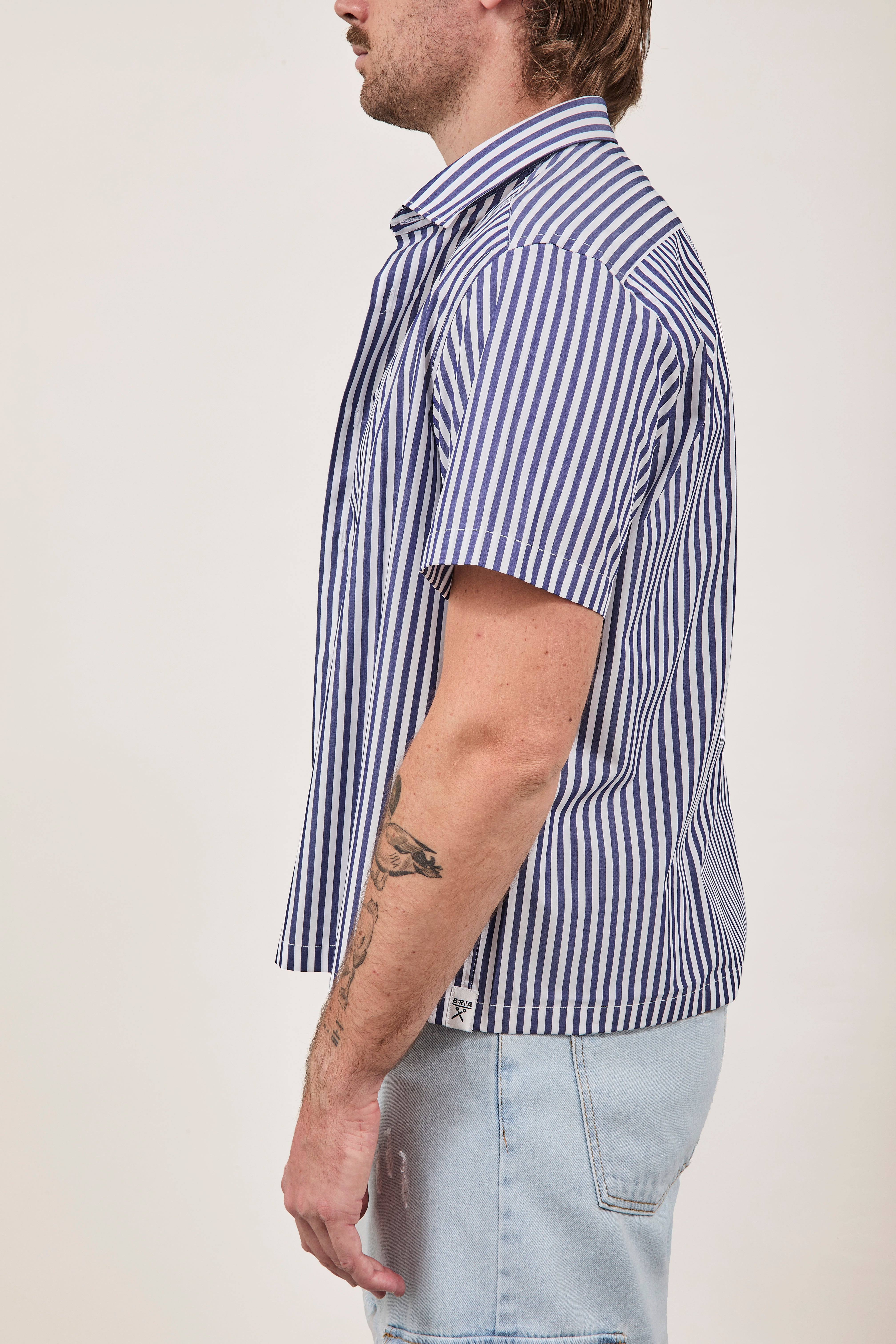 Camicia Berna Riga Larga Bianco-Blu