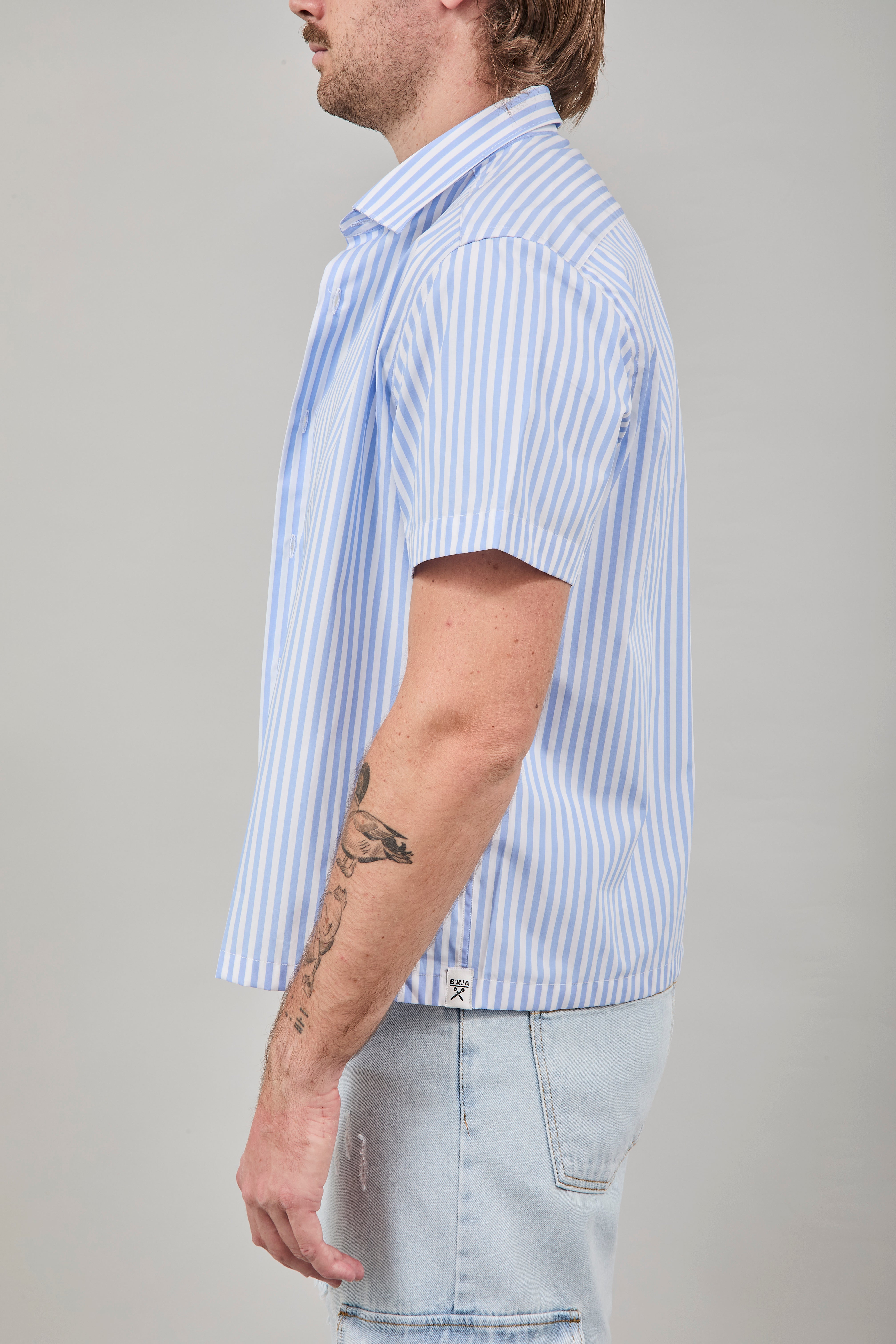 Camicia Berna Riga Larga Bianco-Azzurro