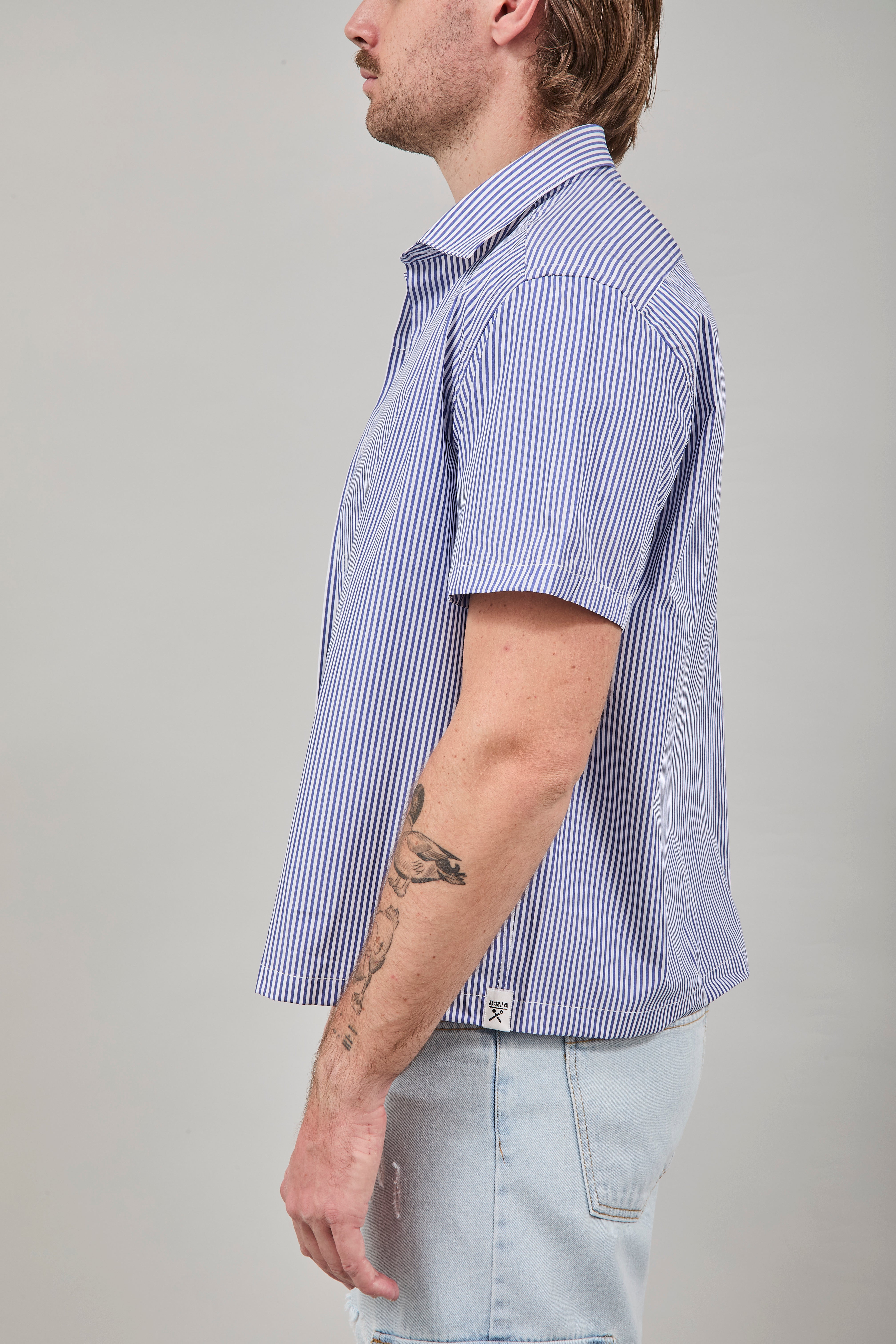 Camicia Berna Riga Sottile Bianco-Blu