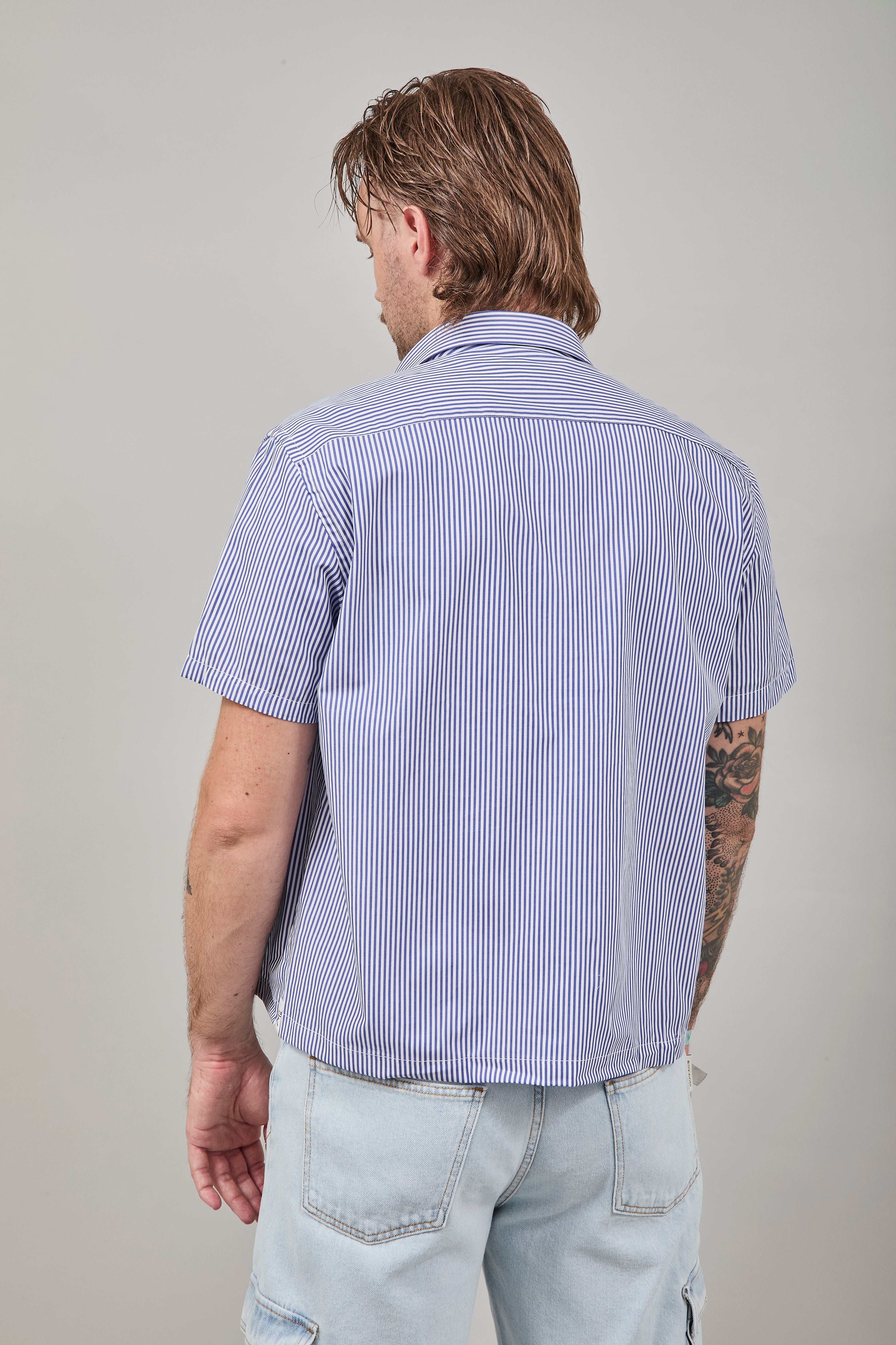 Camicia Berna Riga Sottile Bianco-Blu