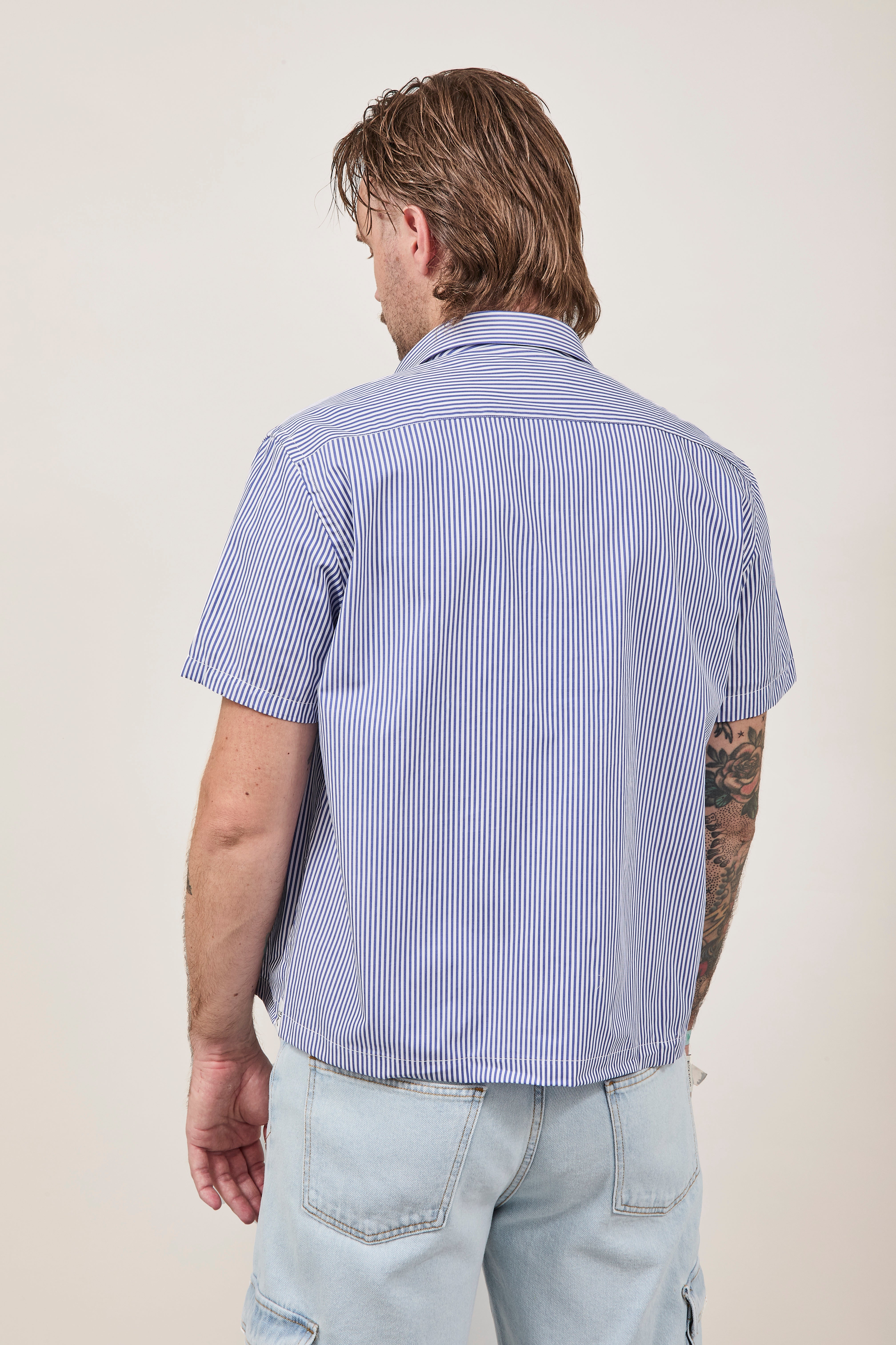 Camicia Berna Riga Sottile Bianco-Blu