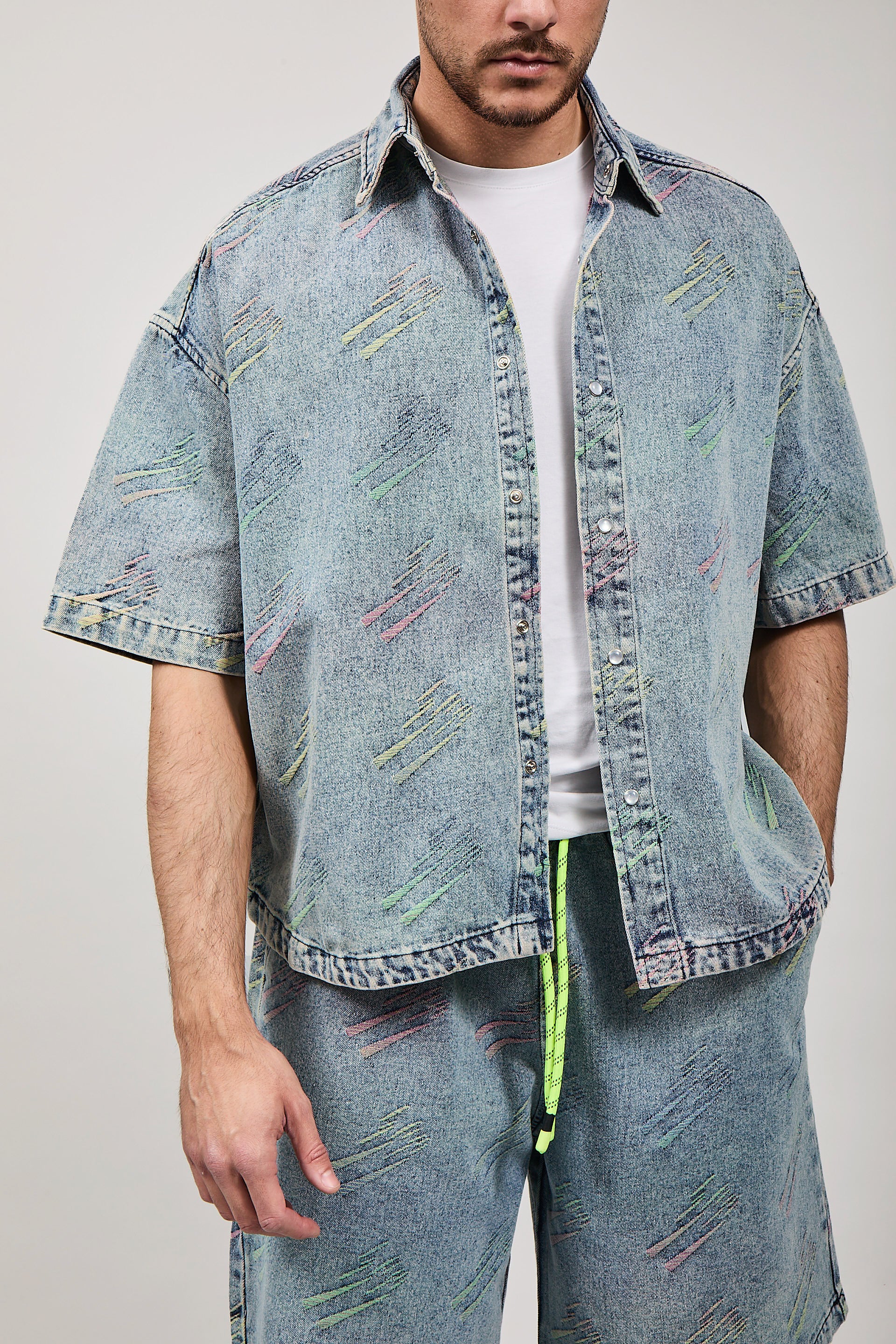 Camicia Berna denim dettagli fluo
