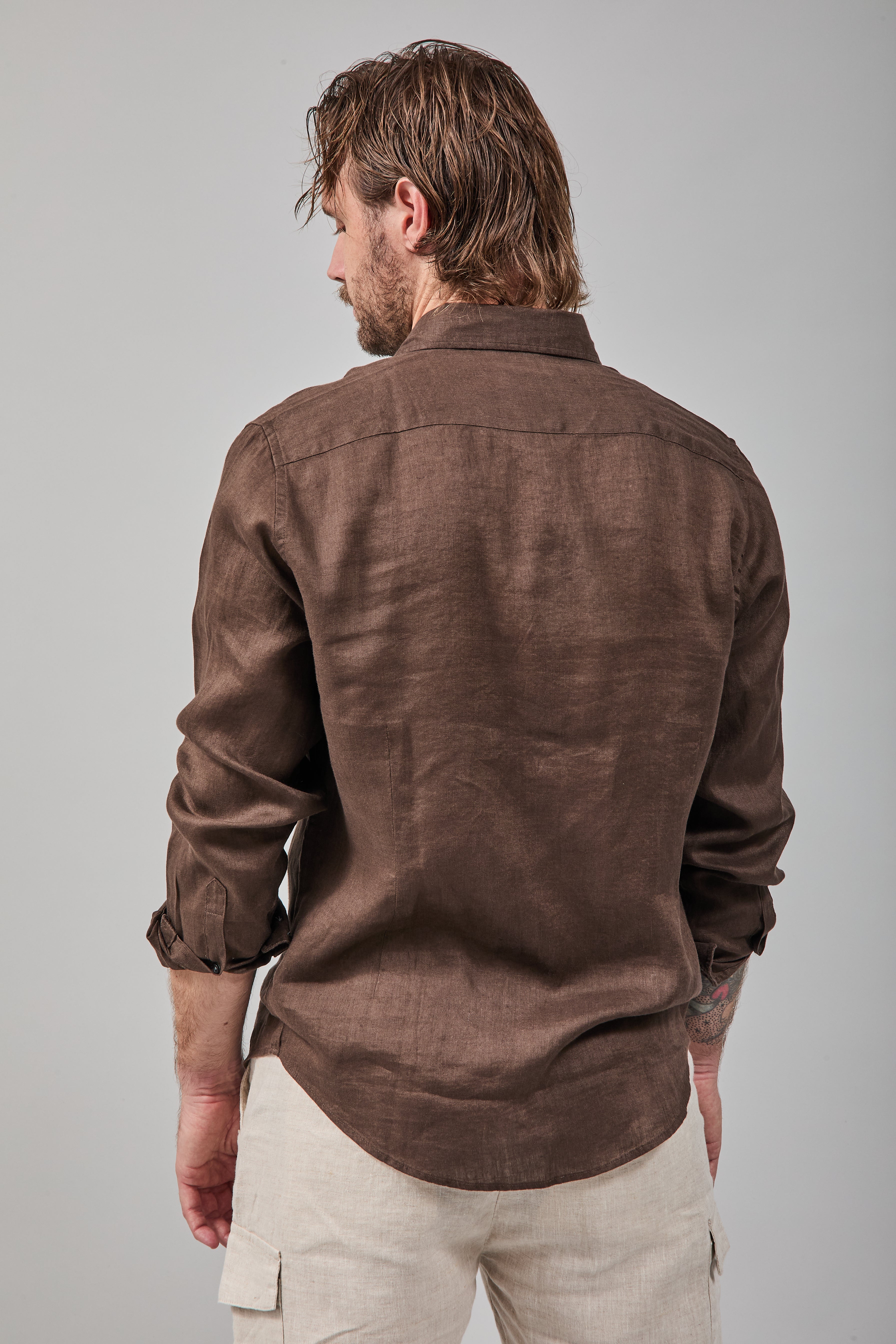 Camicia Berna Lino Cioccolato 448