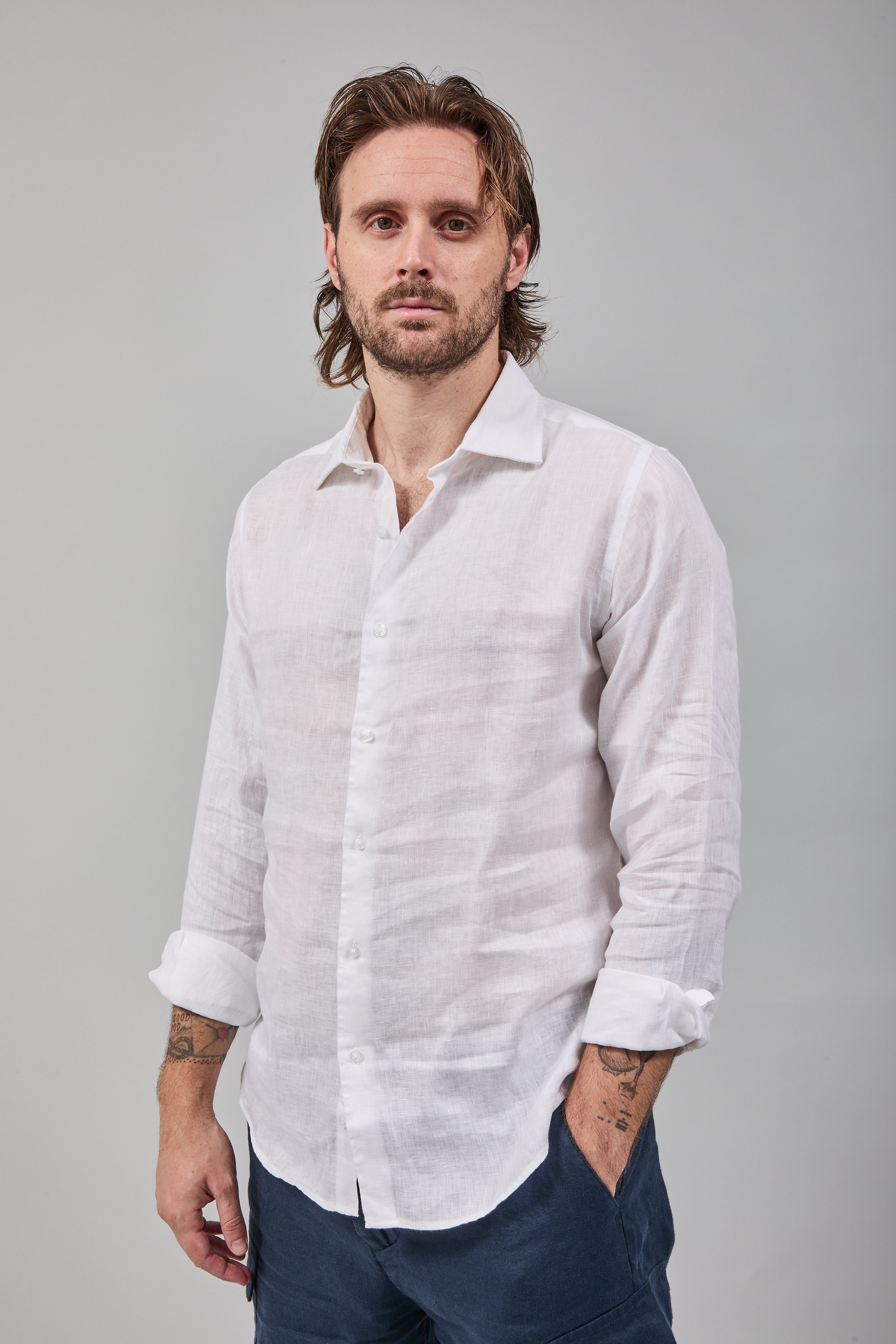 Camicia Berna Lino Bianca 448