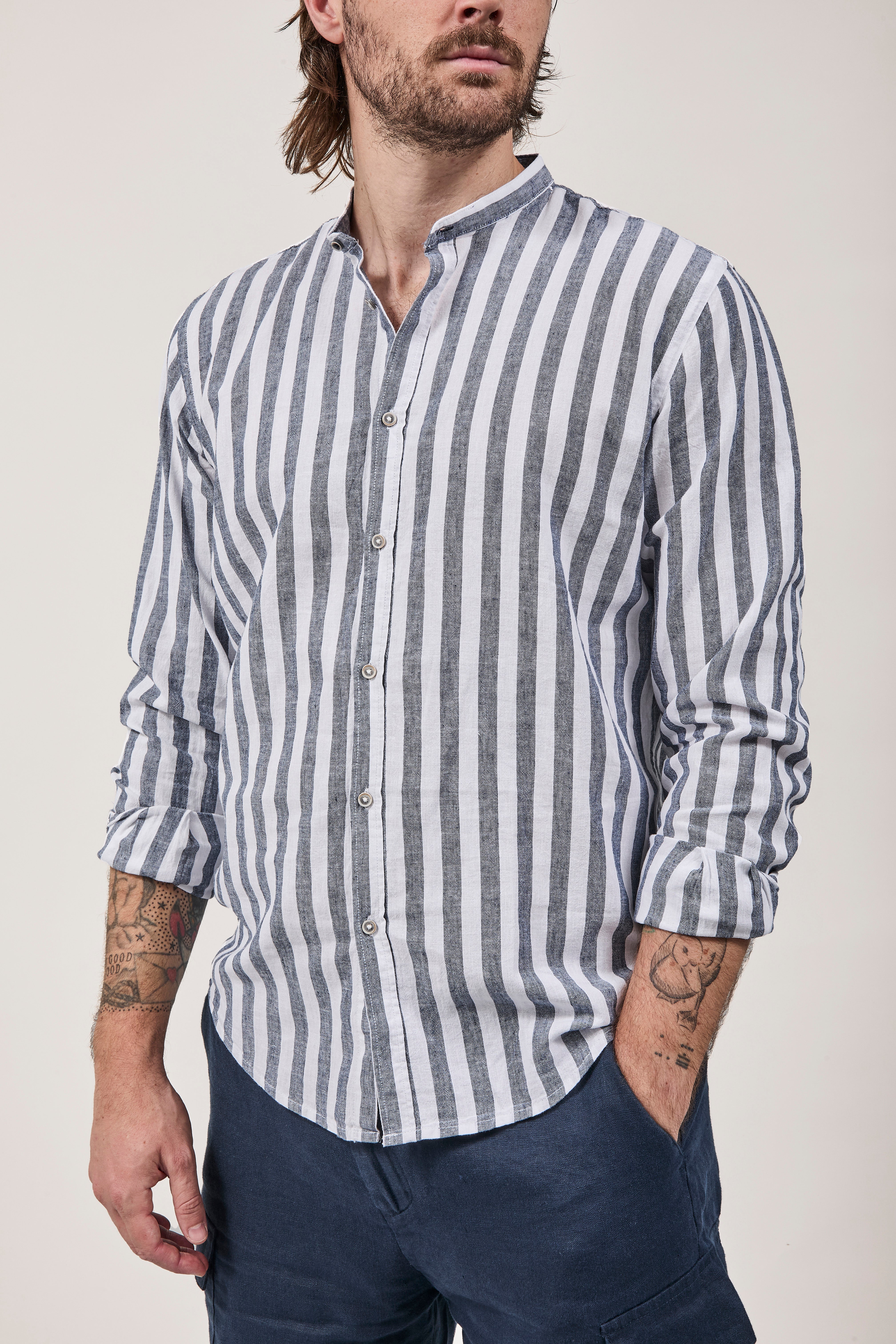 Camicia Block Eleven Lincot riga larga Navy