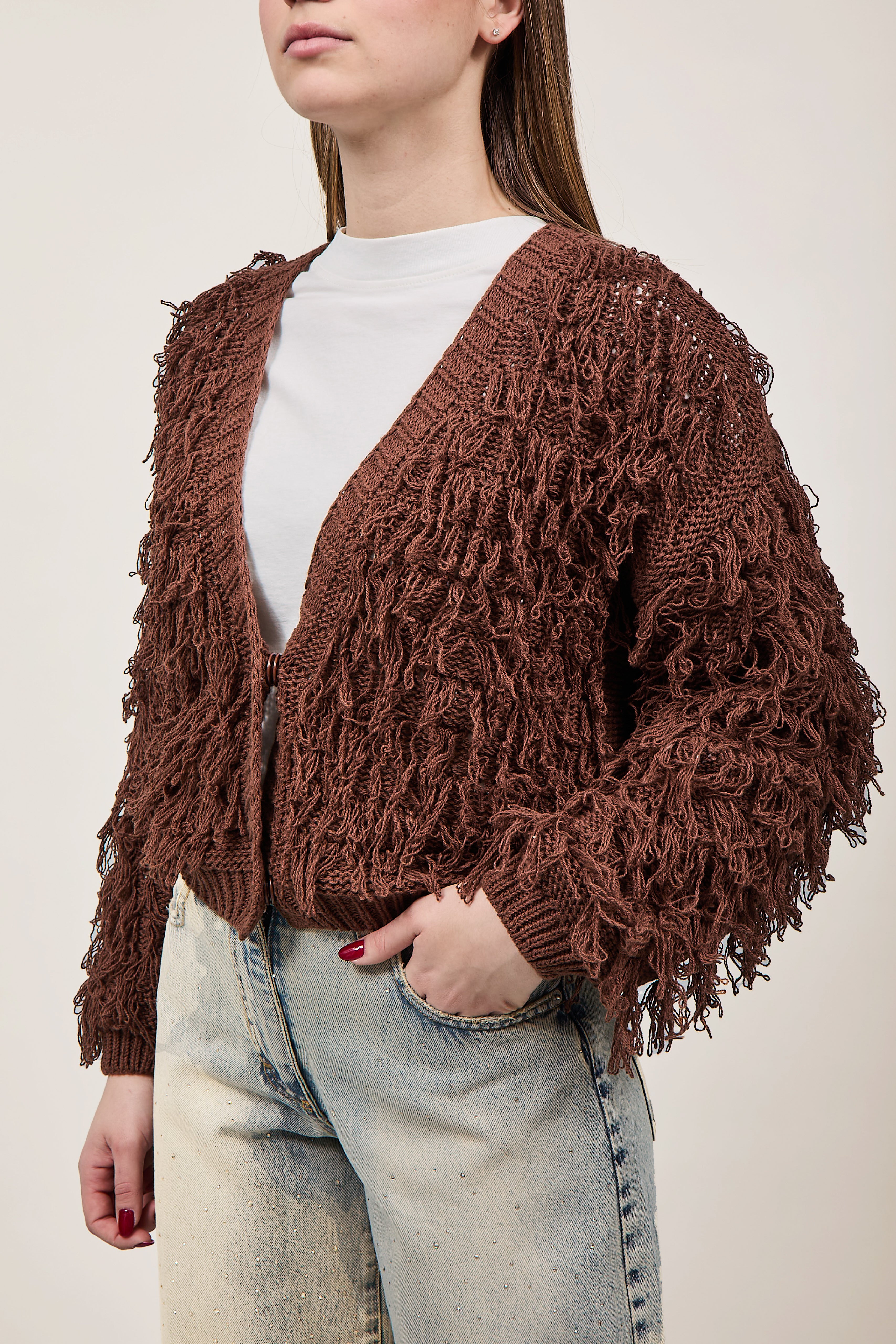 Cardigan Haveone Frangia Marrone