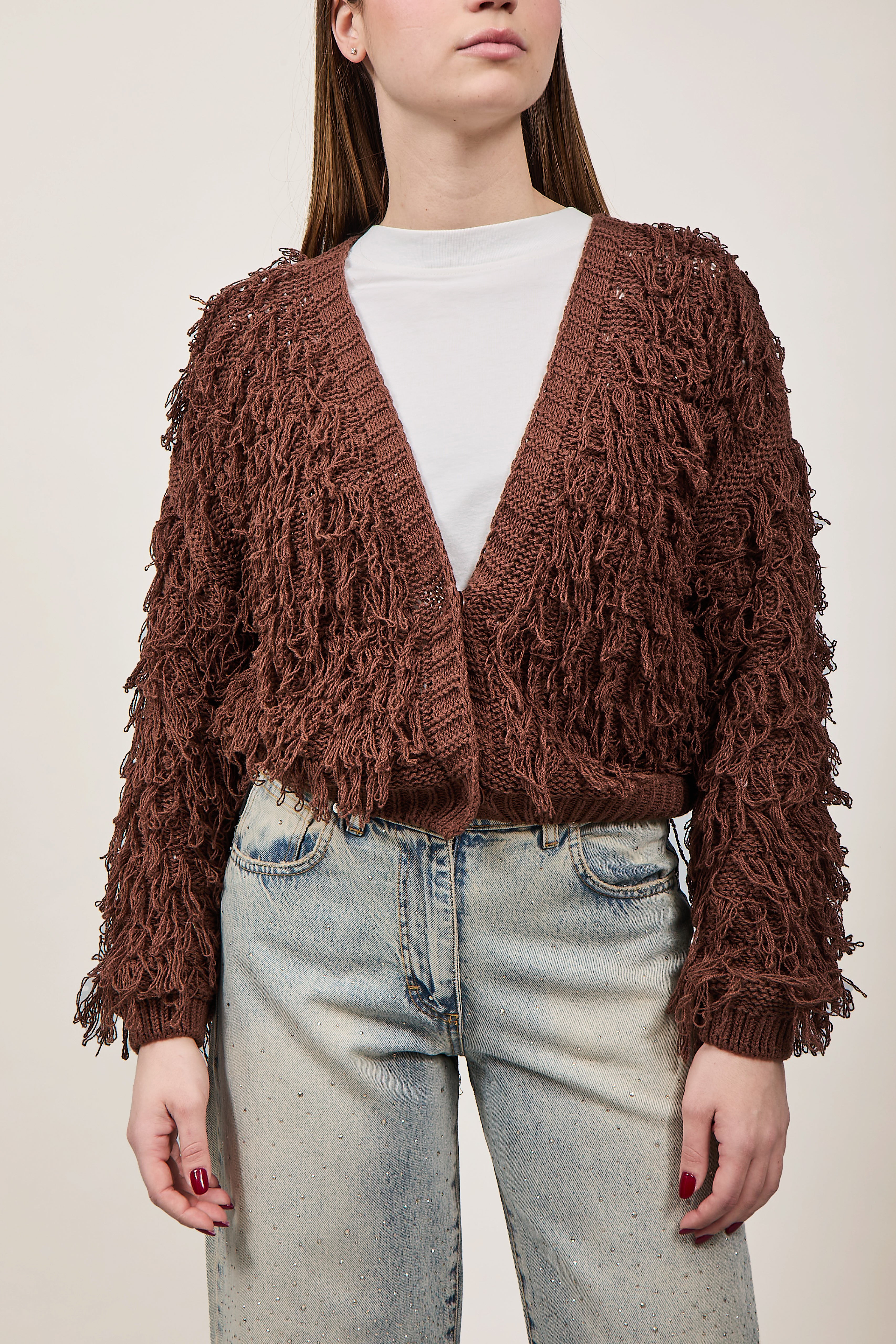 Cardigan Haveone Frangia Marrone