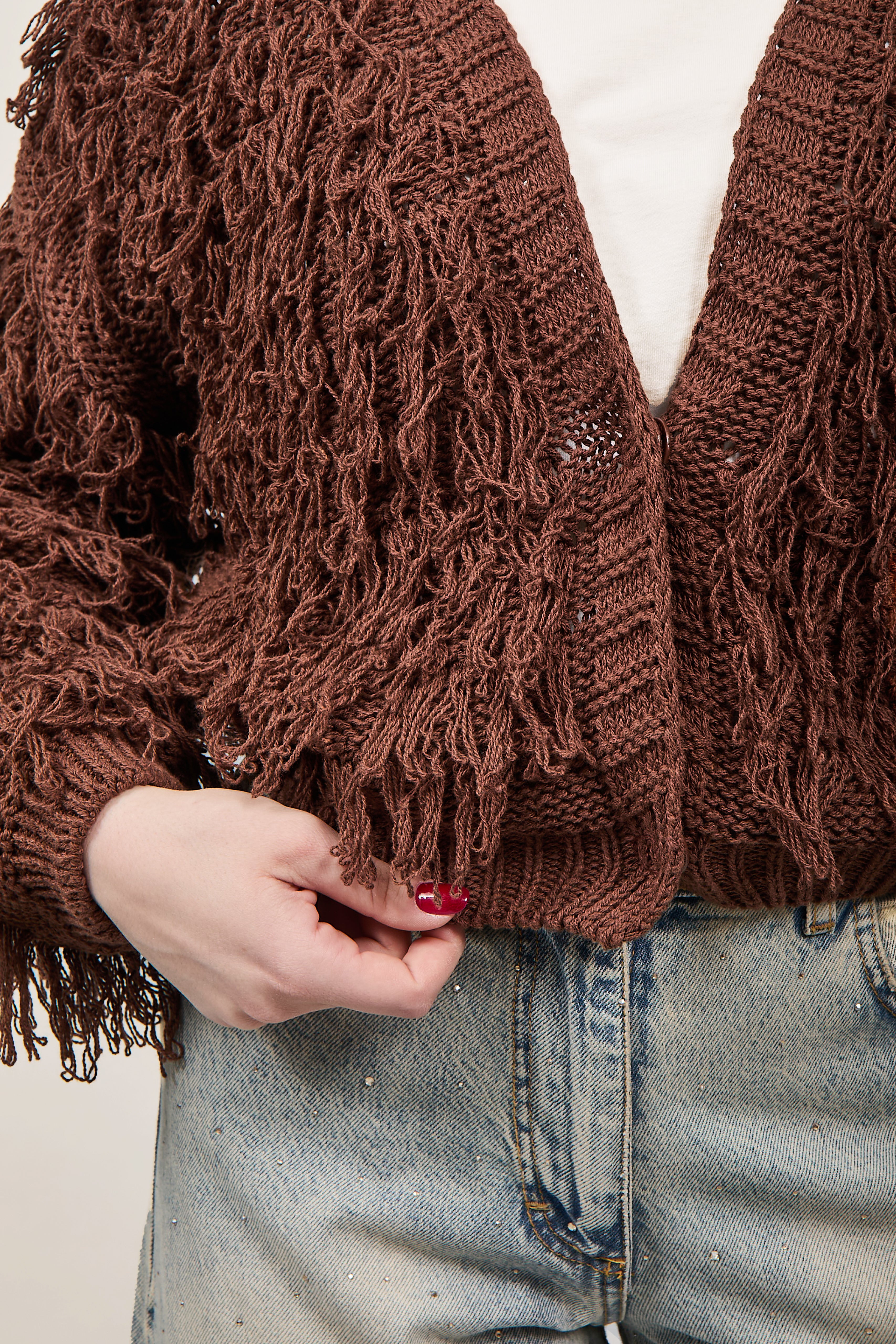 Cardigan Haveone Frangia Marrone