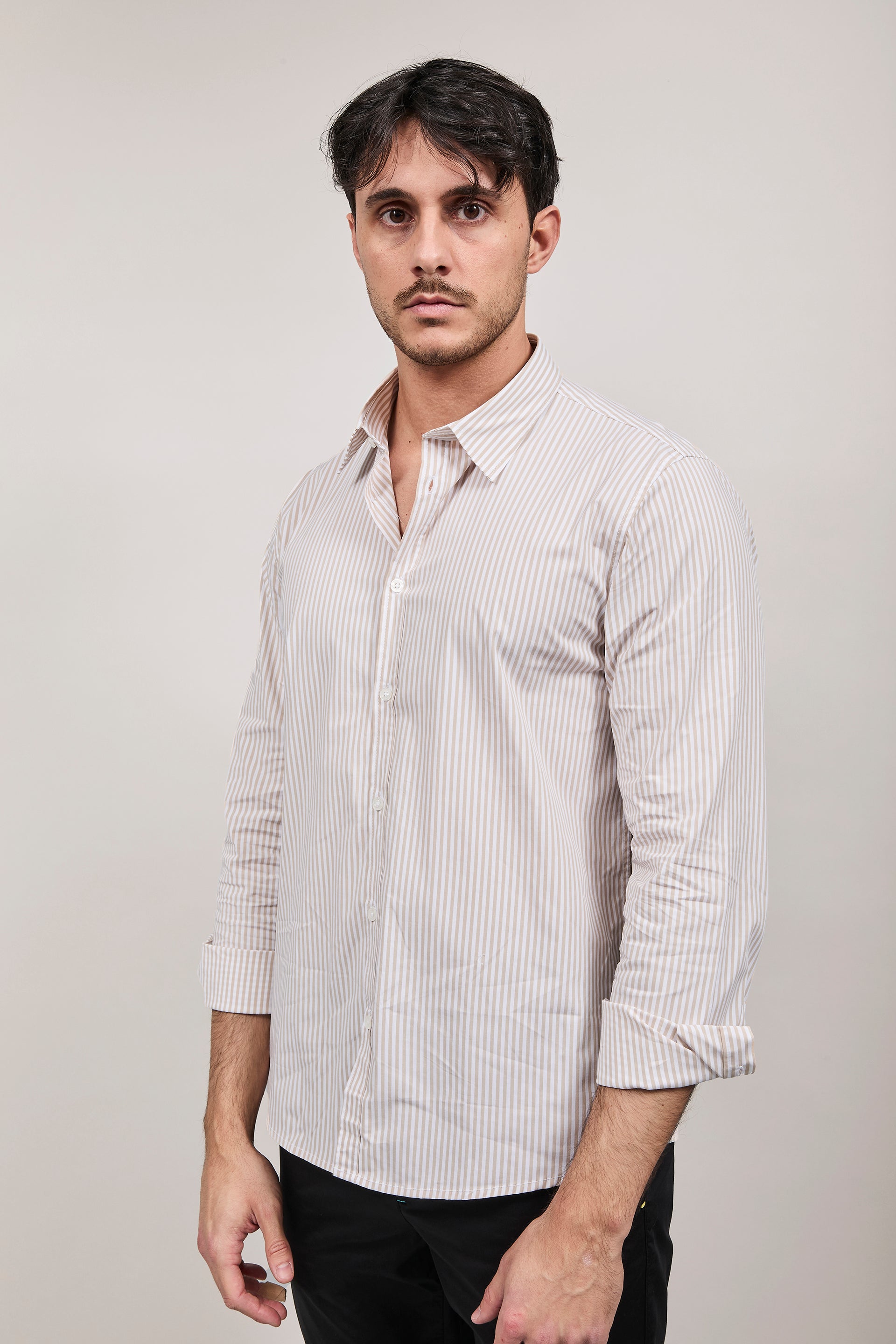 Camicia Hamaki-ho Rigata Beige 1307