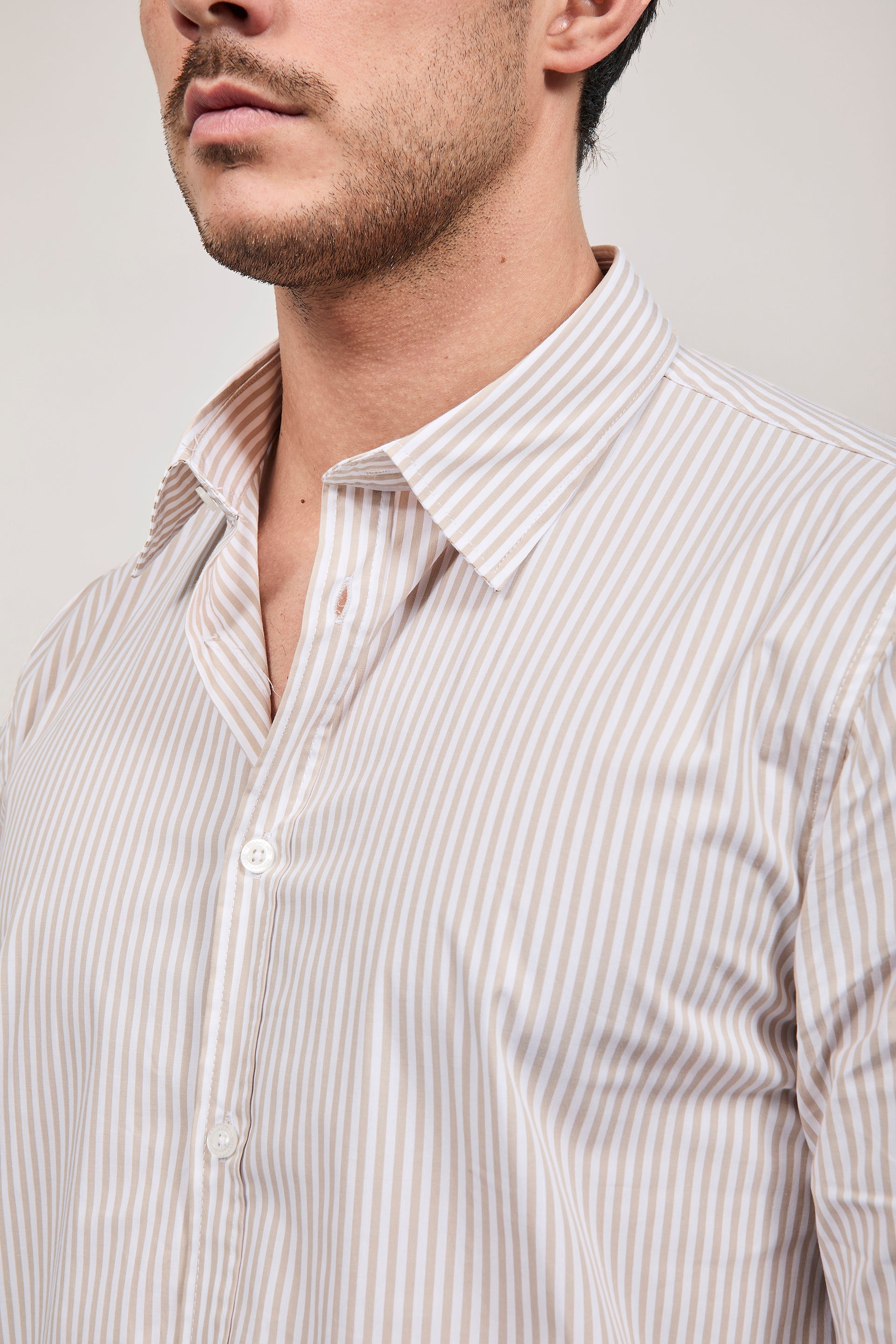 Camicia Hamaki-ho Rigata Beige 1307