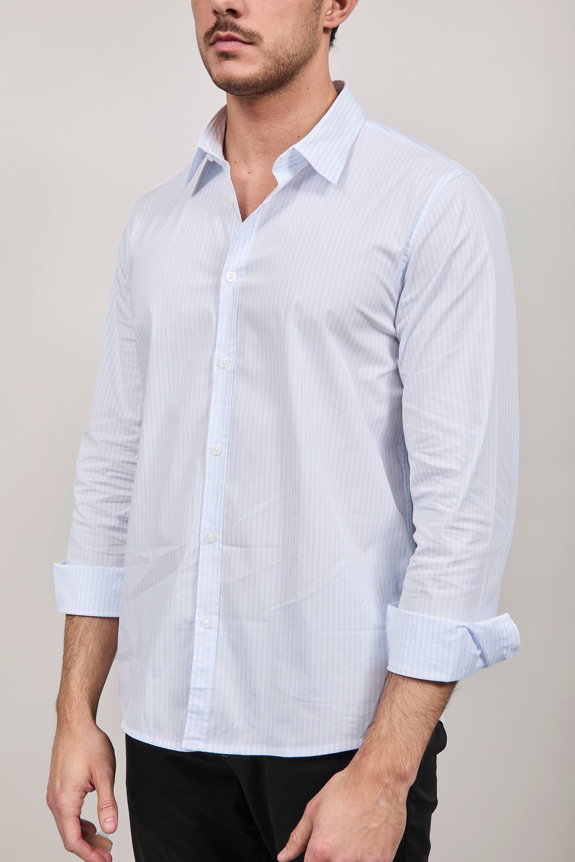 Camicia Hamaki-ho Rigata Celeste 1307